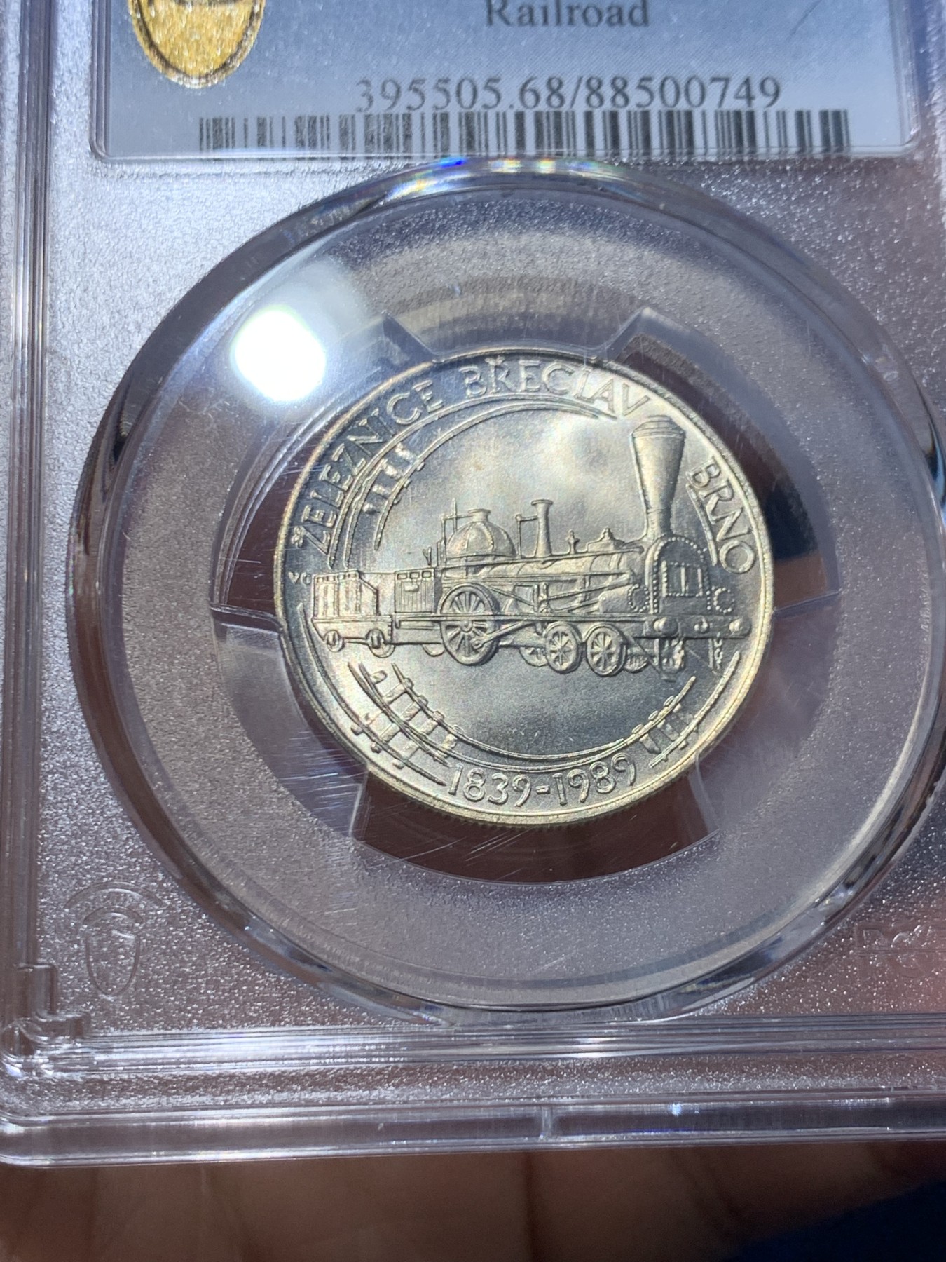 《竞宝斋》第246场-周日，周一 ，周二3场连拍 (全场包邮) PCGS金盾 MS68 捷克斯洛伐克1989年铁路纪念50克朗银币，冠军分