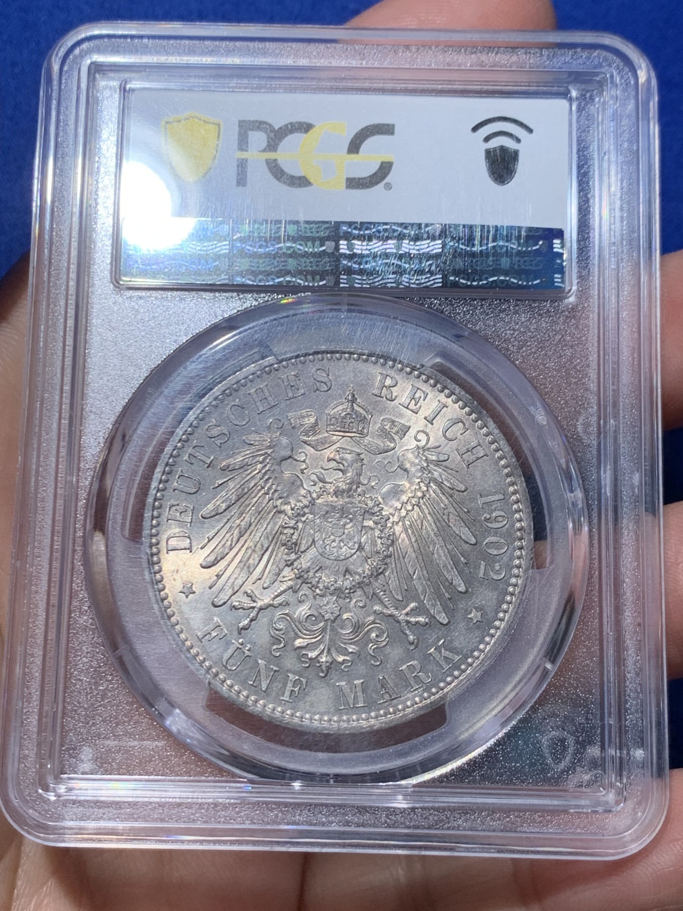 《竞宝斋》第246场-周日，周一 ，周二3场连拍 (全场包邮) PCGS MS64 德国 萨克森1902年5马克银币