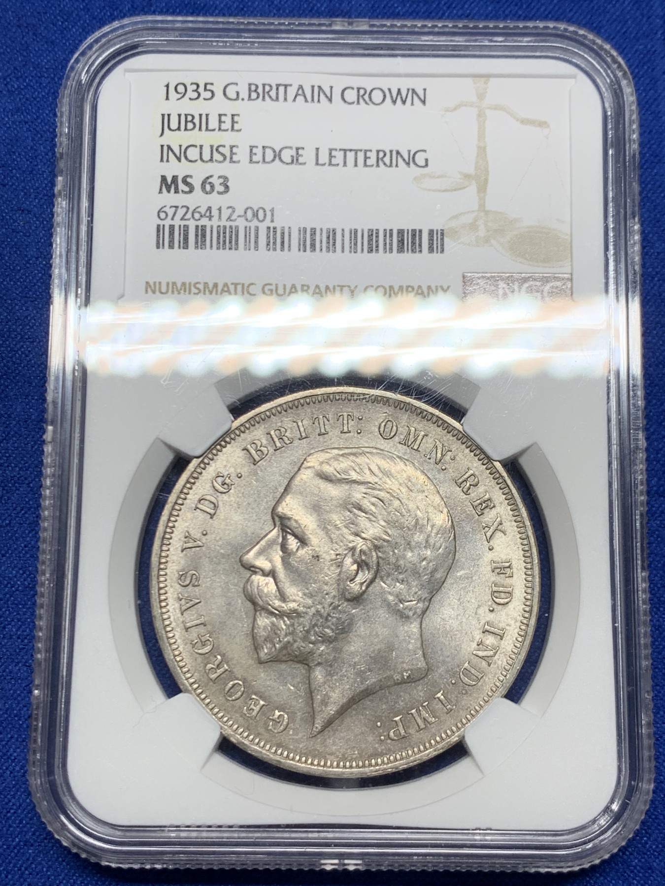 《竞宝斋》第246场-周日，周一 ，周二3场连拍 (全场包邮) NGC MS63 英国1935年乔治五世 木马克朗 经典木马剑 原始包浆 细节漂亮