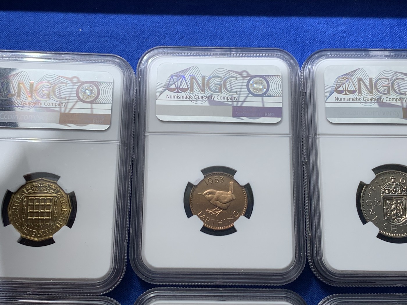 《竞宝斋》第246场-周日，周一 ，周二3场连拍 (全场包邮) NGC PF64-65 英国1953年伊丽莎白二世登基纪念精制币一套10枚 少见卡册包装