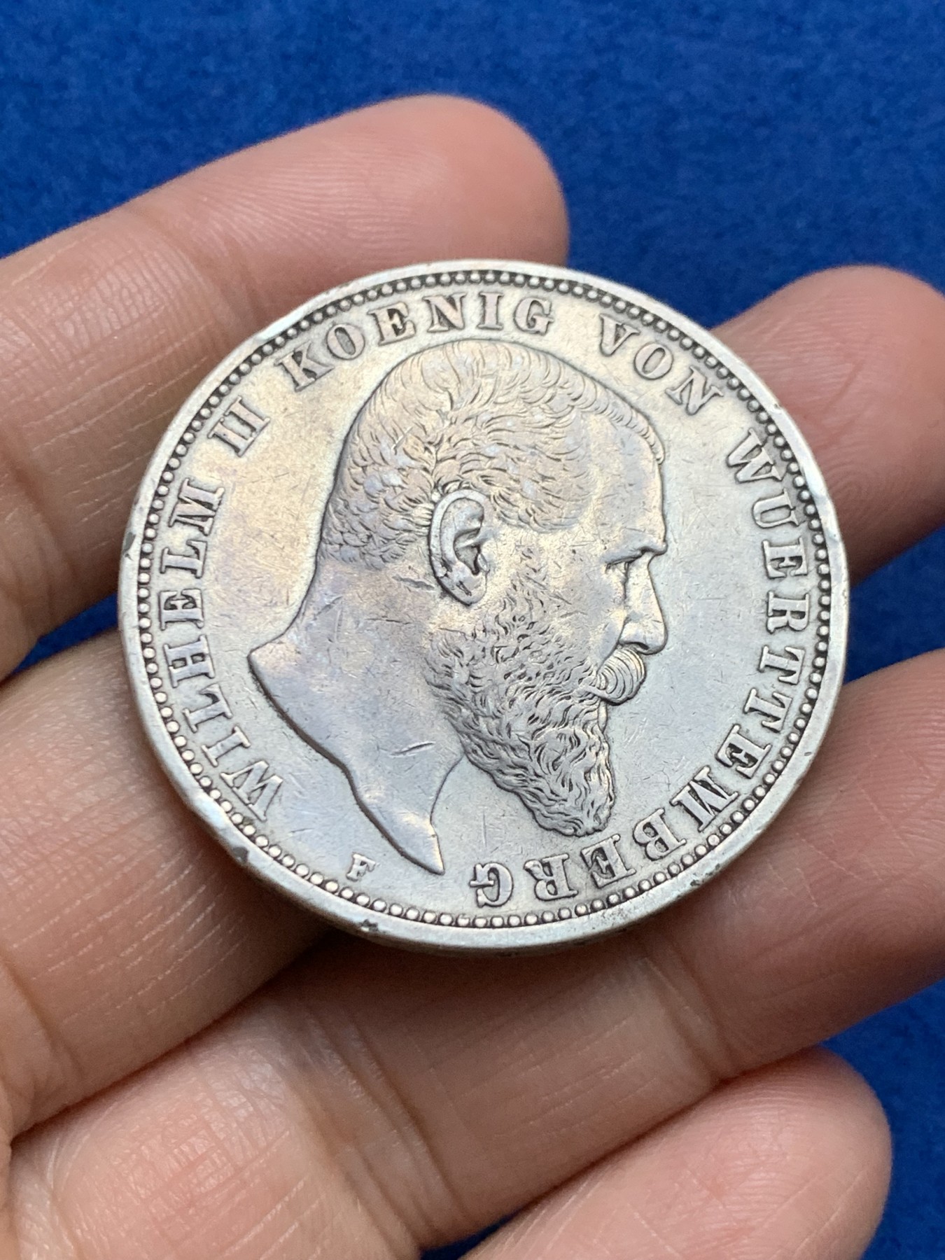 《竞宝斋》第246场-周日，周一 ，周二3场连拍 (全场包邮) 德国 符腾堡 1907年大胡子5马克银币 细节见图