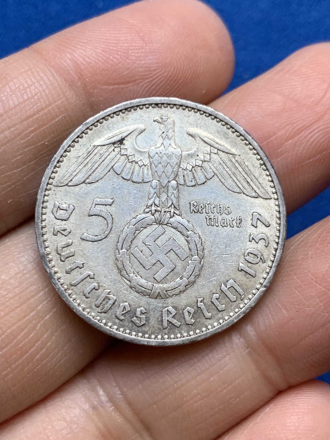 《竞宝斋》第246场-周日，周一 ，周二3场连拍 (全场包邮) 德国1937年兴登堡5马克银币