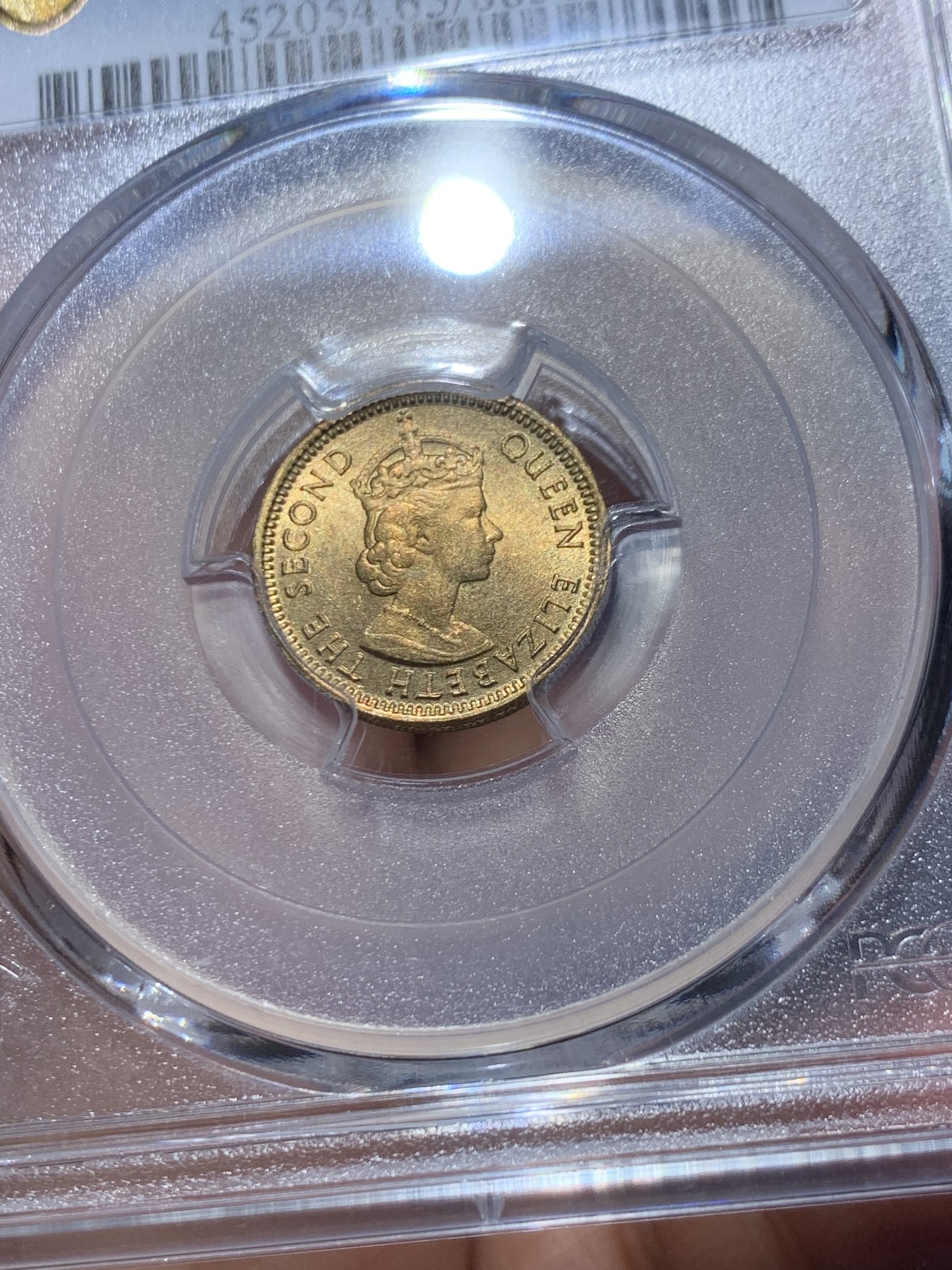 《竞宝斋》第246场-周日，周一 ，周二3场连拍 (全场包邮) PCGS MS65 香港1965年五仙铜币，强光好品！