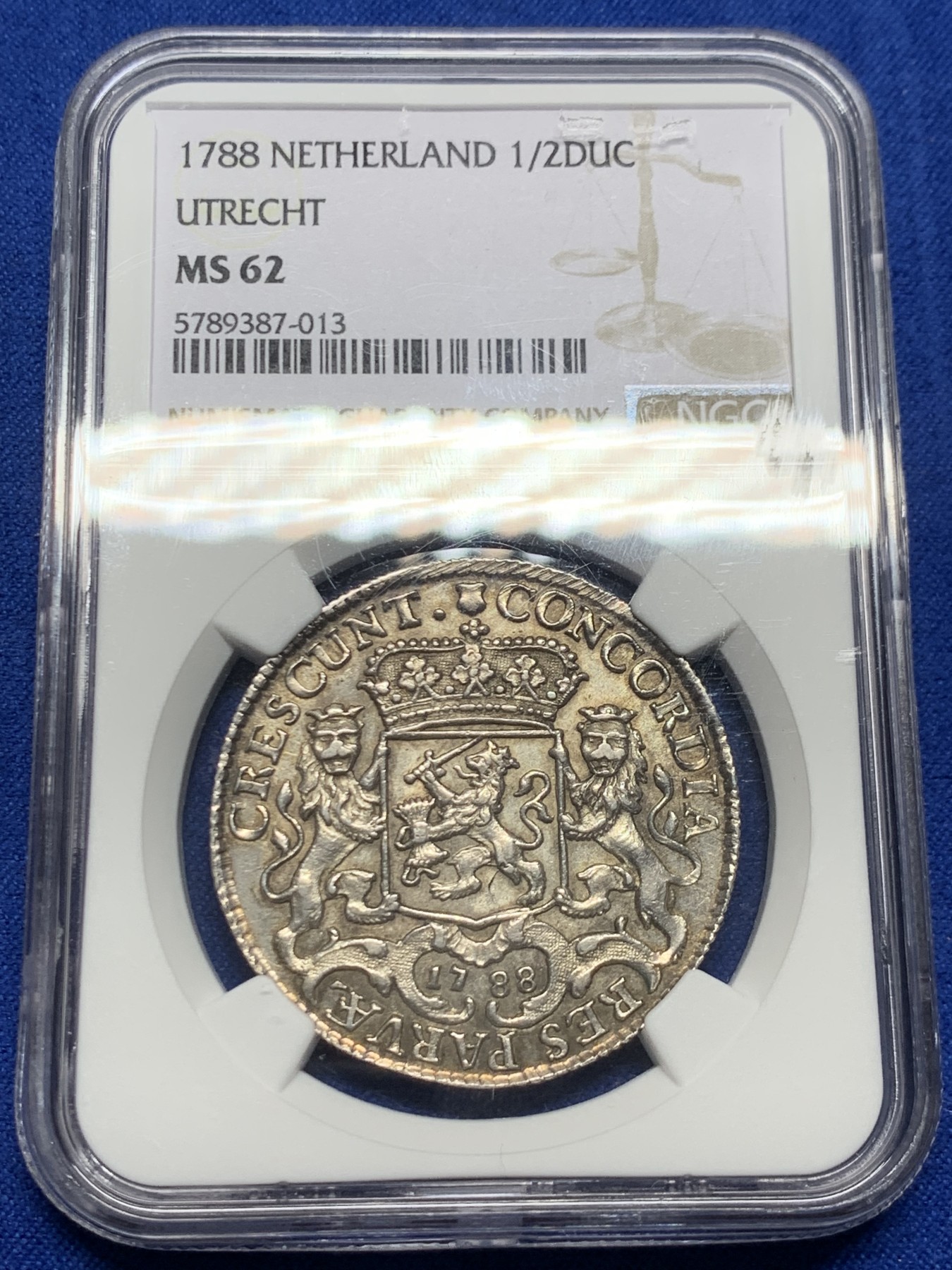 《竞宝斋》第246场-周日，周一 ，周二3场连拍 (全场包邮) NGC MS62 荷兰乌特勒支小马剑1/2杜卡特银币 骑士和战马栩栩如生