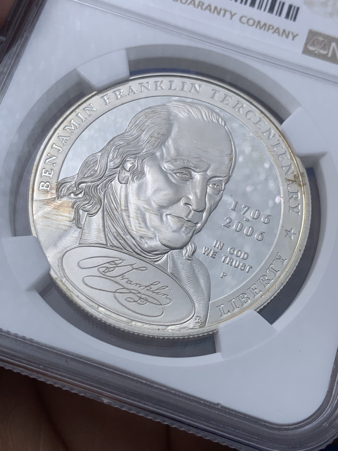 《竞宝斋》第246场-周日，周一 ，周二3场连拍 (全场包邮) NGC PF69UC 美国2006年P版富兰克林1美元精制大银币