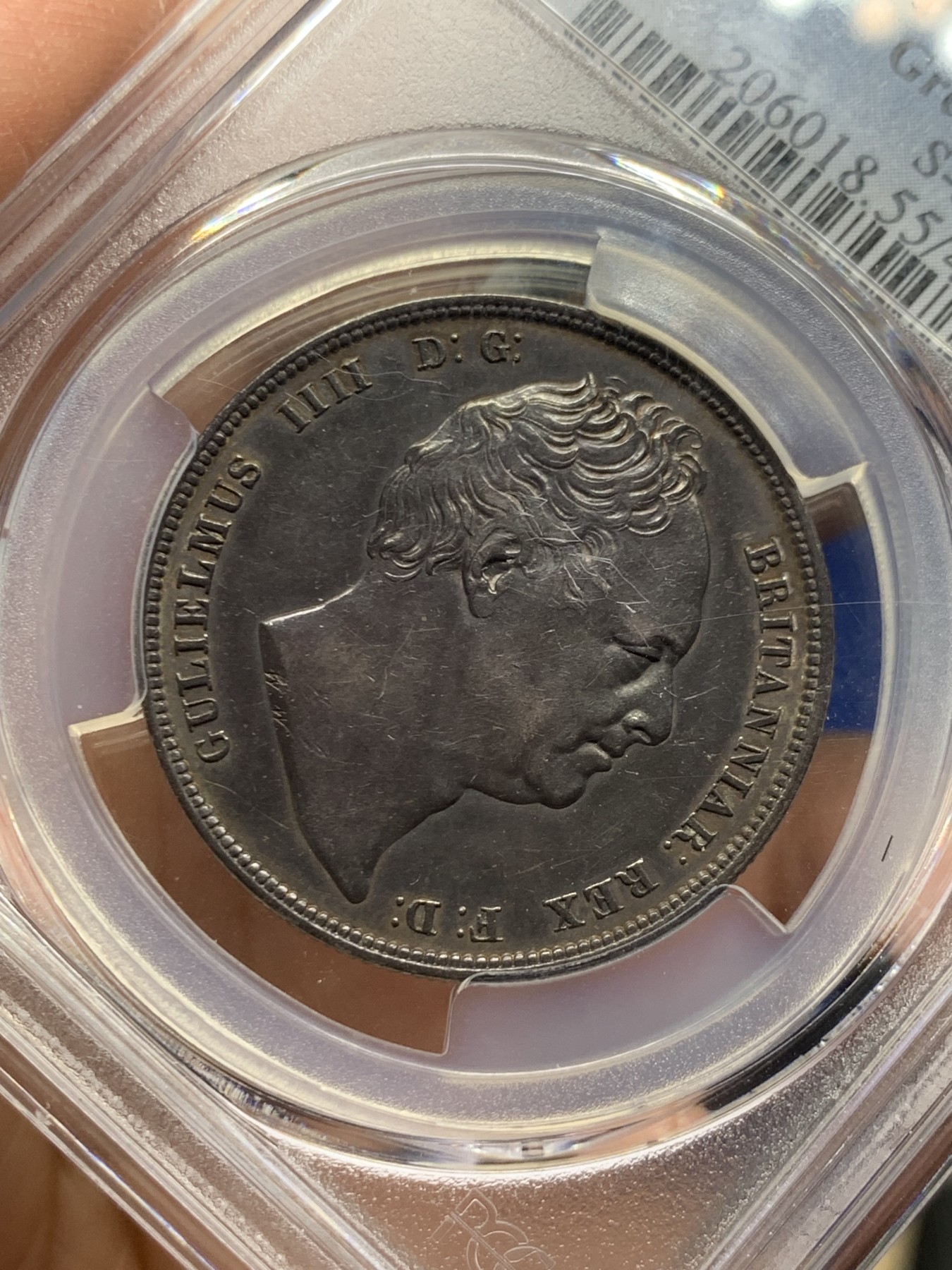 《竞宝斋》第246场-周日，周一 ，周二3场连拍 (全场包邮) PCGS AU55 英国1836年威四半克朗银币 包浆漂亮