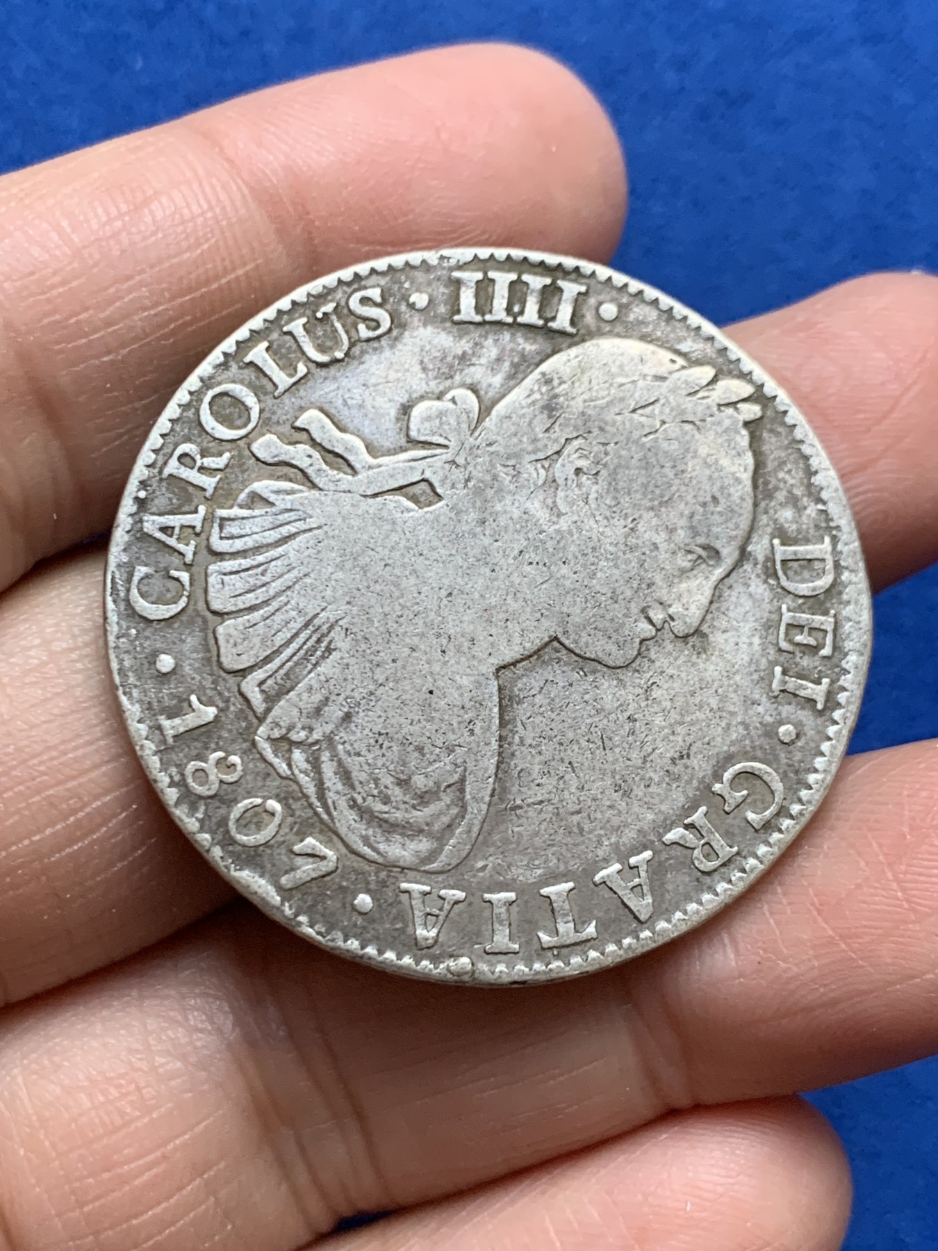 《竞宝斋》第246场-周日，周一 ，周二3场连拍 (全场包邮) 西属墨西哥1807年卡四双柱银币 8里亚尔大银币 原味币面干净难得