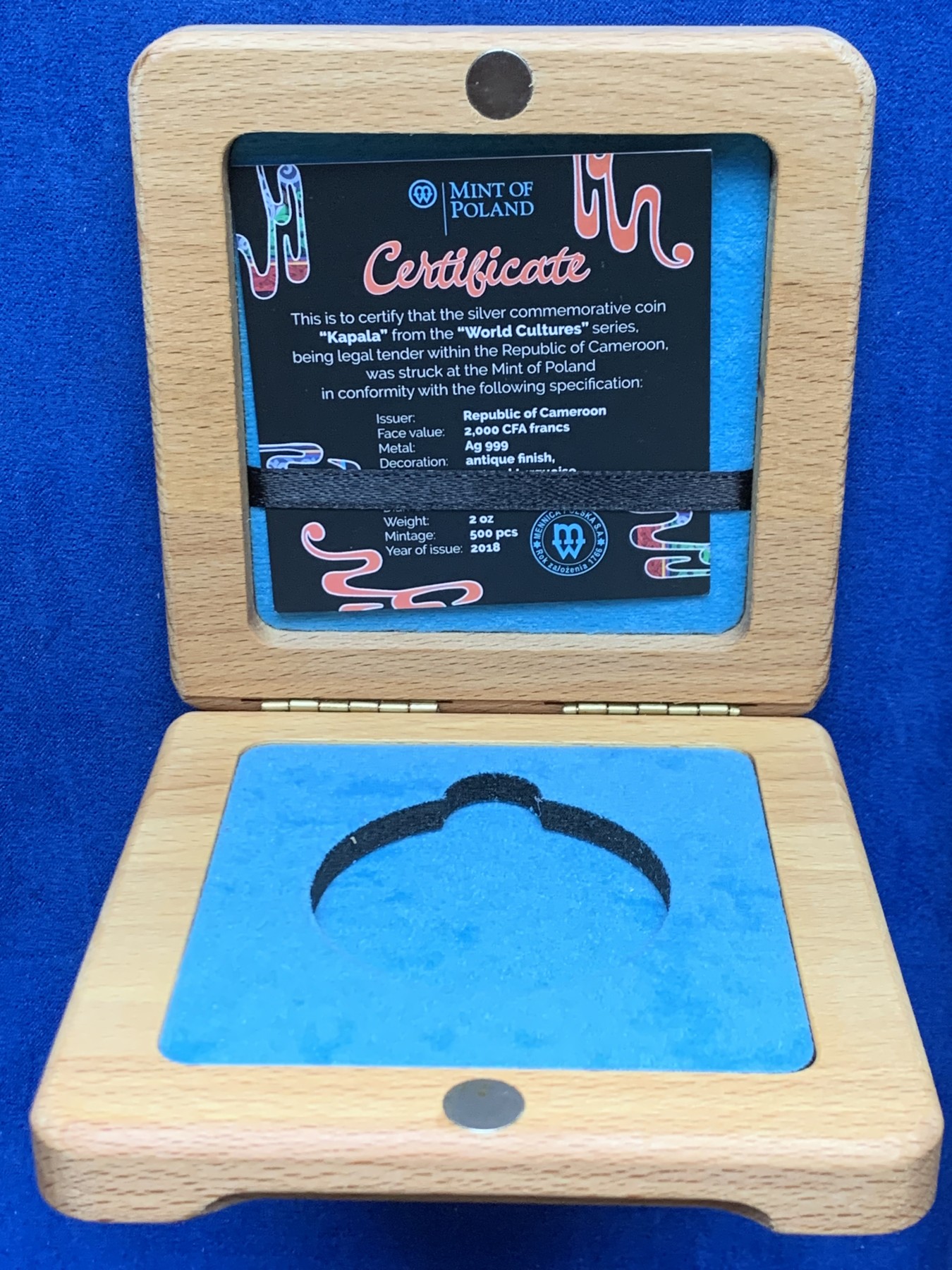 《竞宝斋》第246场-周日，周一 ，周二3场连拍 (全场包邮) NGC PF70 喀麦隆2018卡帕拉头盖镶嵌绿松石 2盎司 银币 091 高浮雕标 盒证齐全 镶嵌工艺 世界文化系列首枚 状态极好