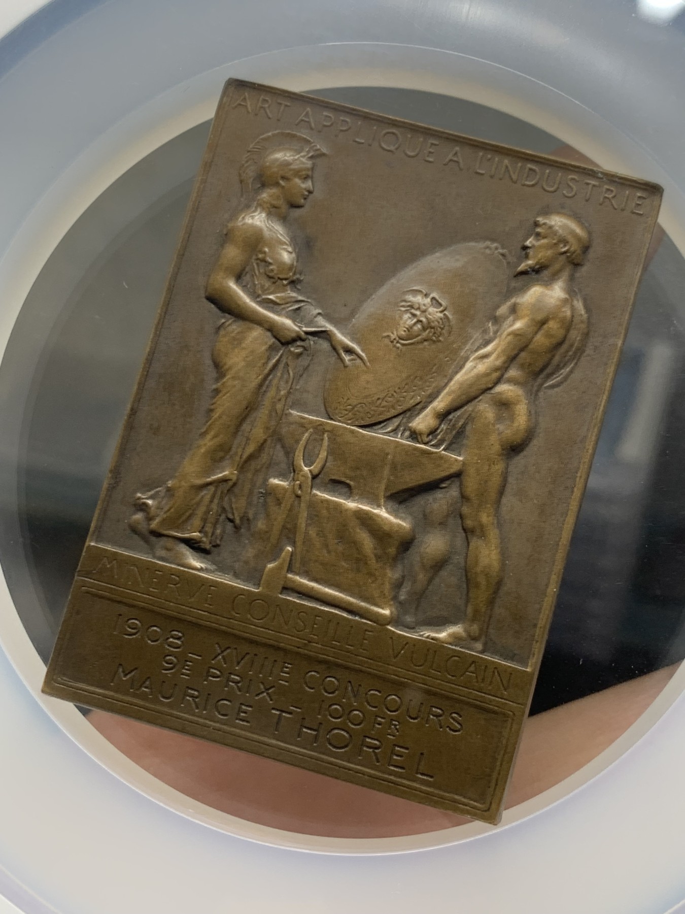 《竞宝斋》第246场-周日，周一 ，周二3场连拍 (全场包邮) NGC MS62BN 法国1908工业信息奖章 罗蒂作品铜章 大盒封装 少见品种