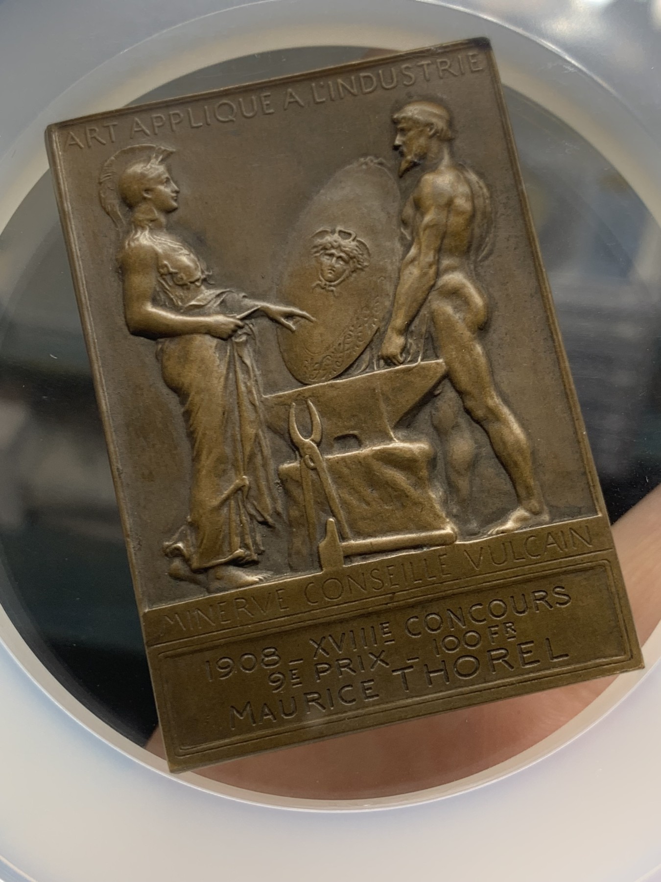 《竞宝斋》第246场-周日，周一 ，周二3场连拍 (全场包邮) NGC MS62BN 法国1908工业信息奖章 罗蒂作品铜章 大盒封装 少见品种