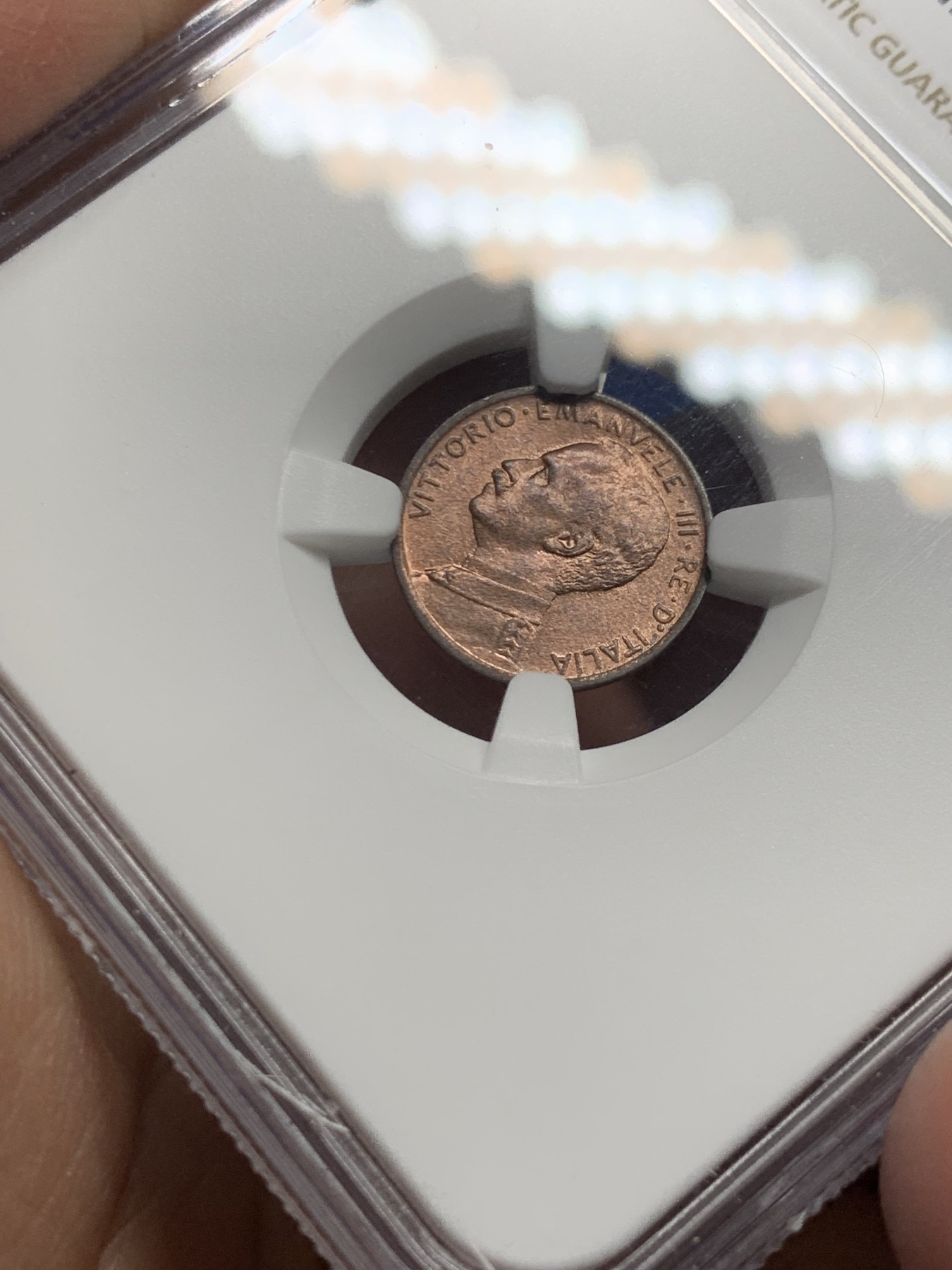 《竞宝斋》第246场-周日，周一 ，周二3场连拍 (全场包邮) NGC MS63RB 意大利1914R小拿花1分，细节很好，感觉给低了