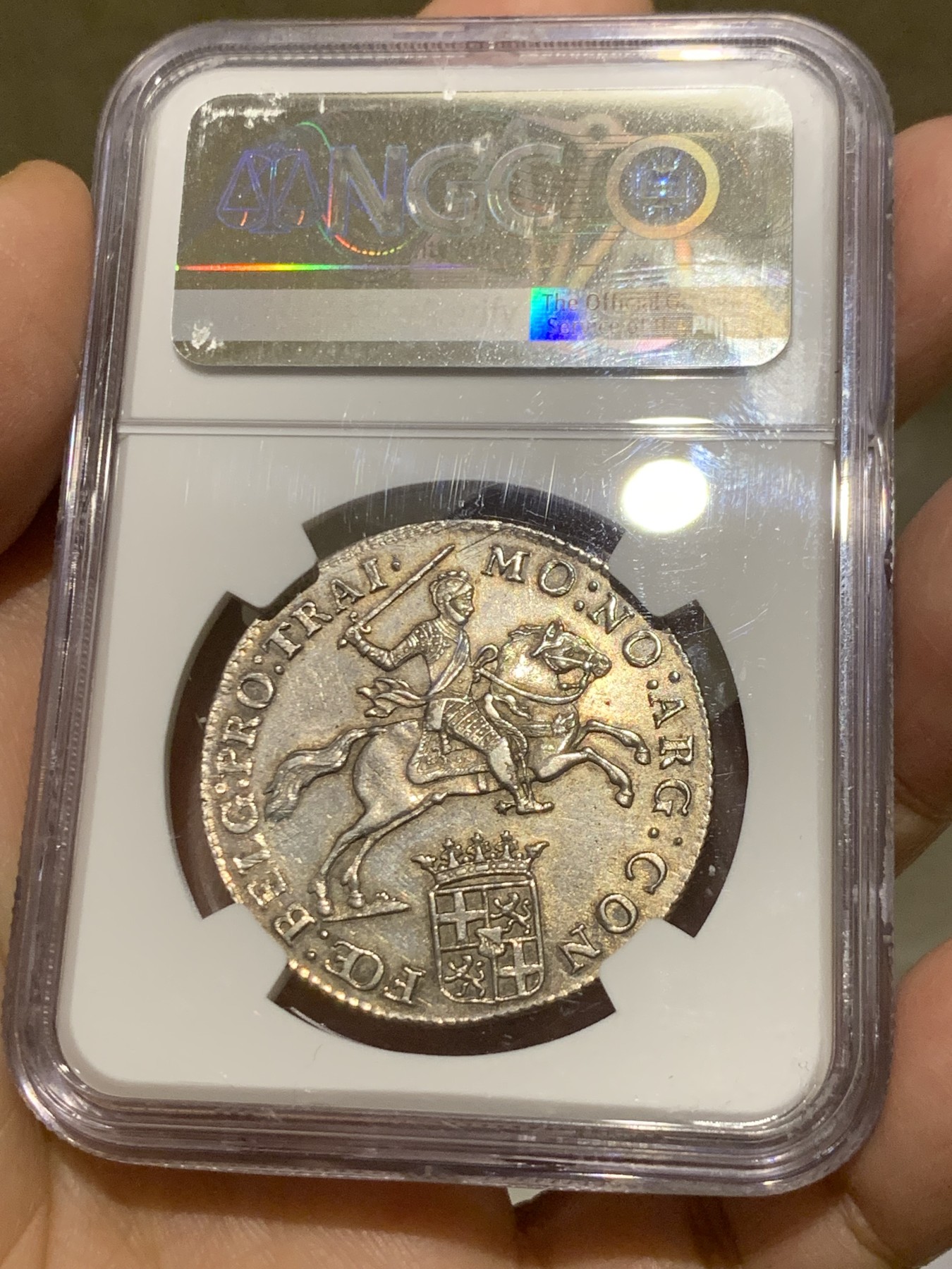 《竞宝斋》第246场-周日，周一 ，周二3场连拍 (全场包邮) NGC MS62 荷兰乌特勒支小马剑1/2杜卡特银币 骑士和战马栩栩如生