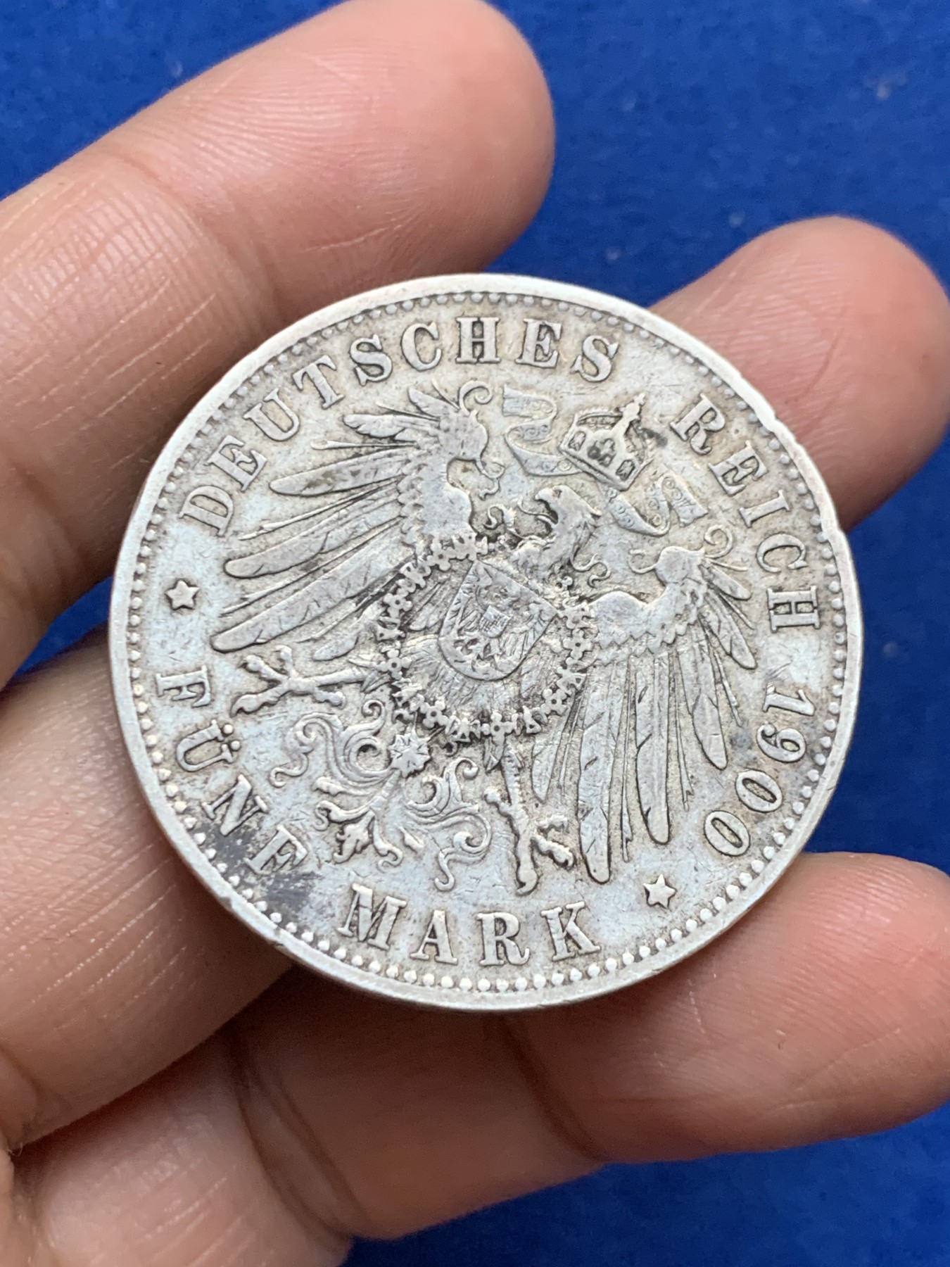 《竞宝斋》第246场-周日，周一 ，周二3场连拍 (全场包邮) 德国1900年汉堡双狮5马克银币 