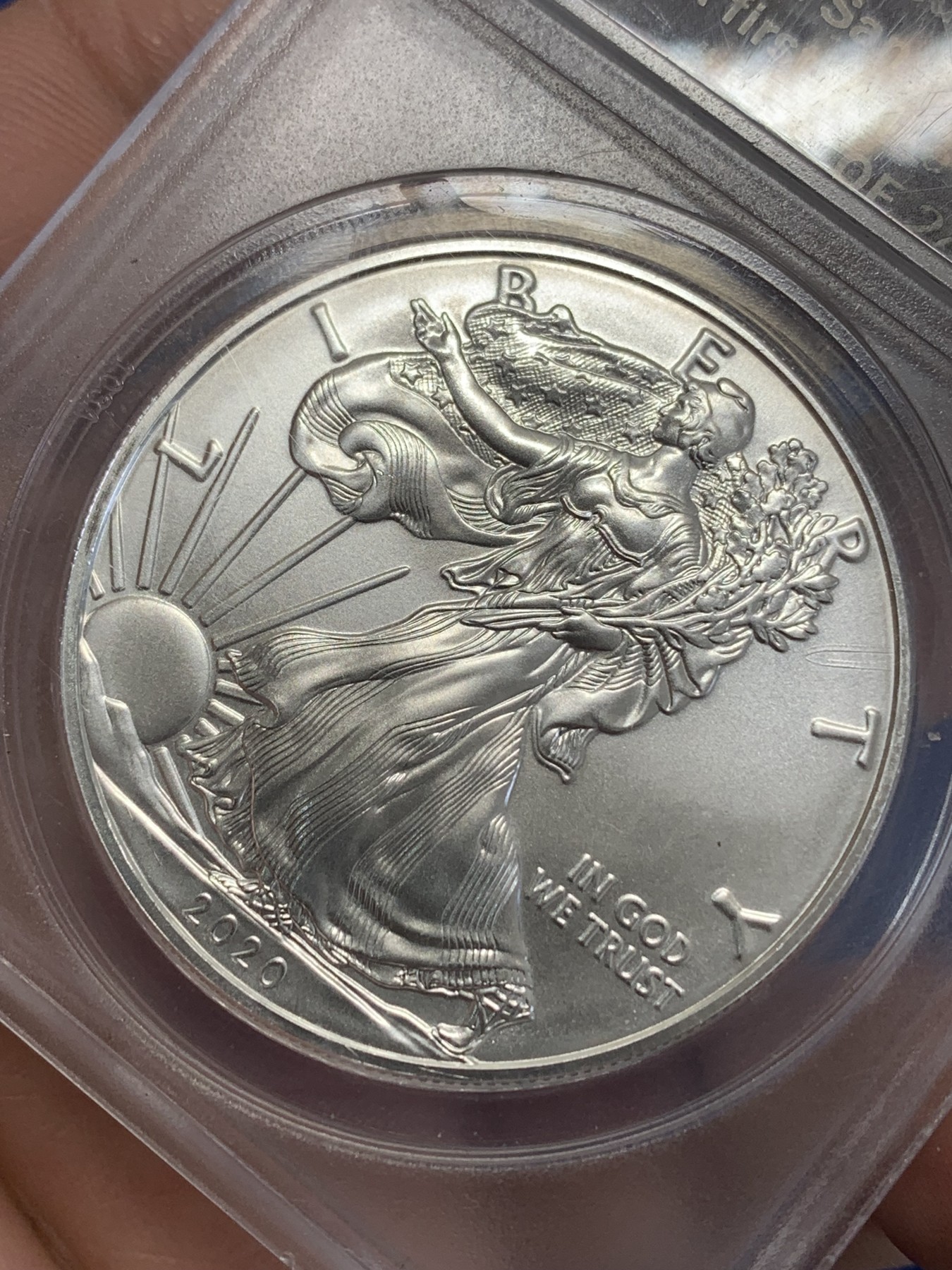 《竞宝斋》第246场-周日，周一 ，周二3场连拍 (全场包邮) ANACS-MS70 美国 2020年 旧金山造币厂紧急铸造 首批铸造认证 1盎司投资银币 少见特殊标签 铸造量不到26万枚