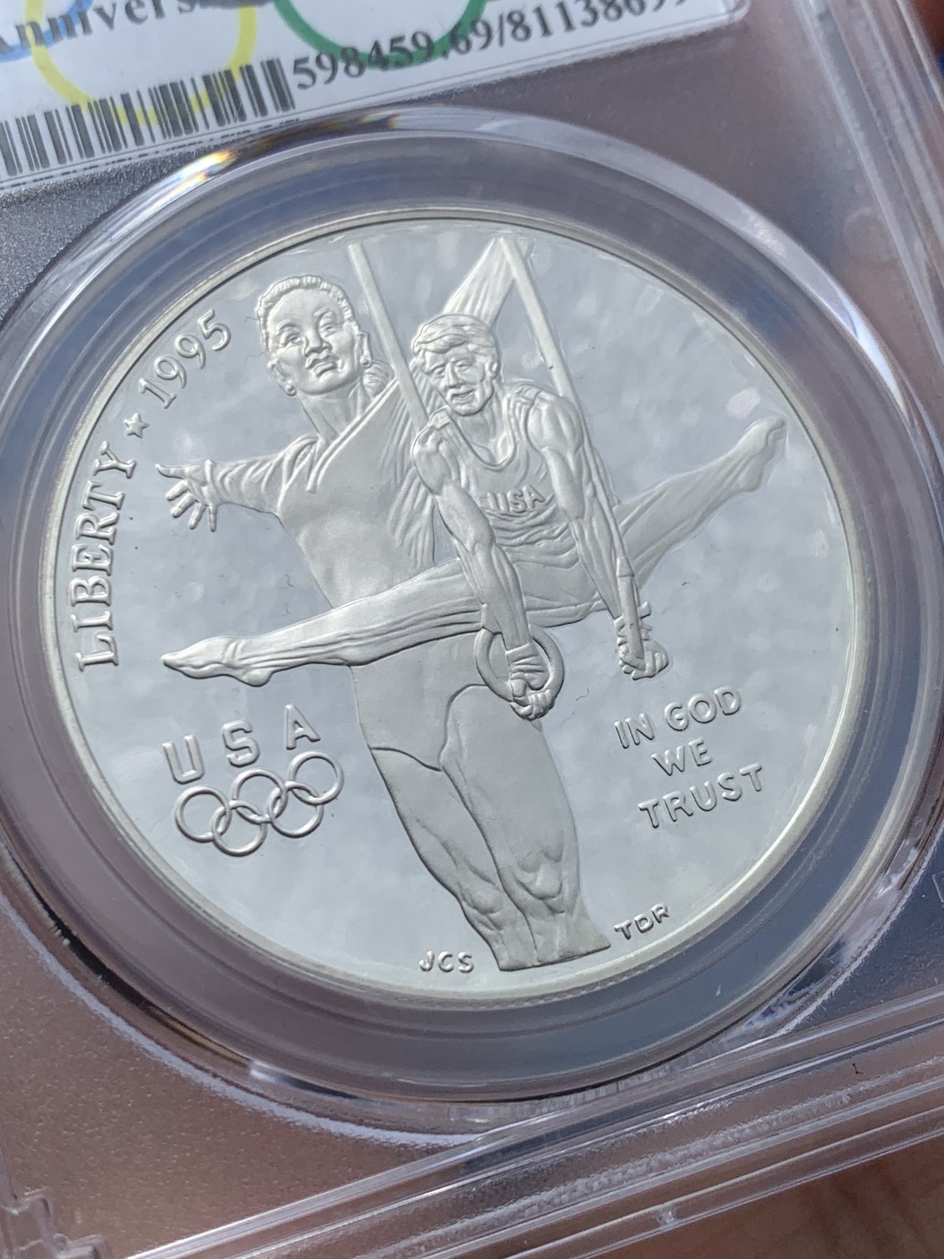 《竞宝斋》第246场-周日，周一 ，周二3场连拍 (全场包邮) PCGS PR69DC 美国1995年P版奥运体操1美元精制大银币