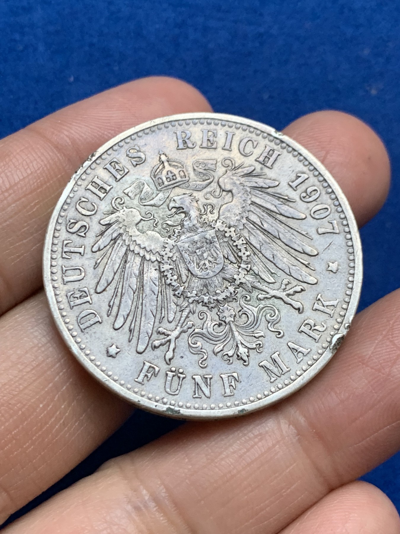 《竞宝斋》第246场-周日，周一 ，周二3场连拍 (全场包邮) 德国 符腾堡 1907年大胡子5马克银币 细节见图