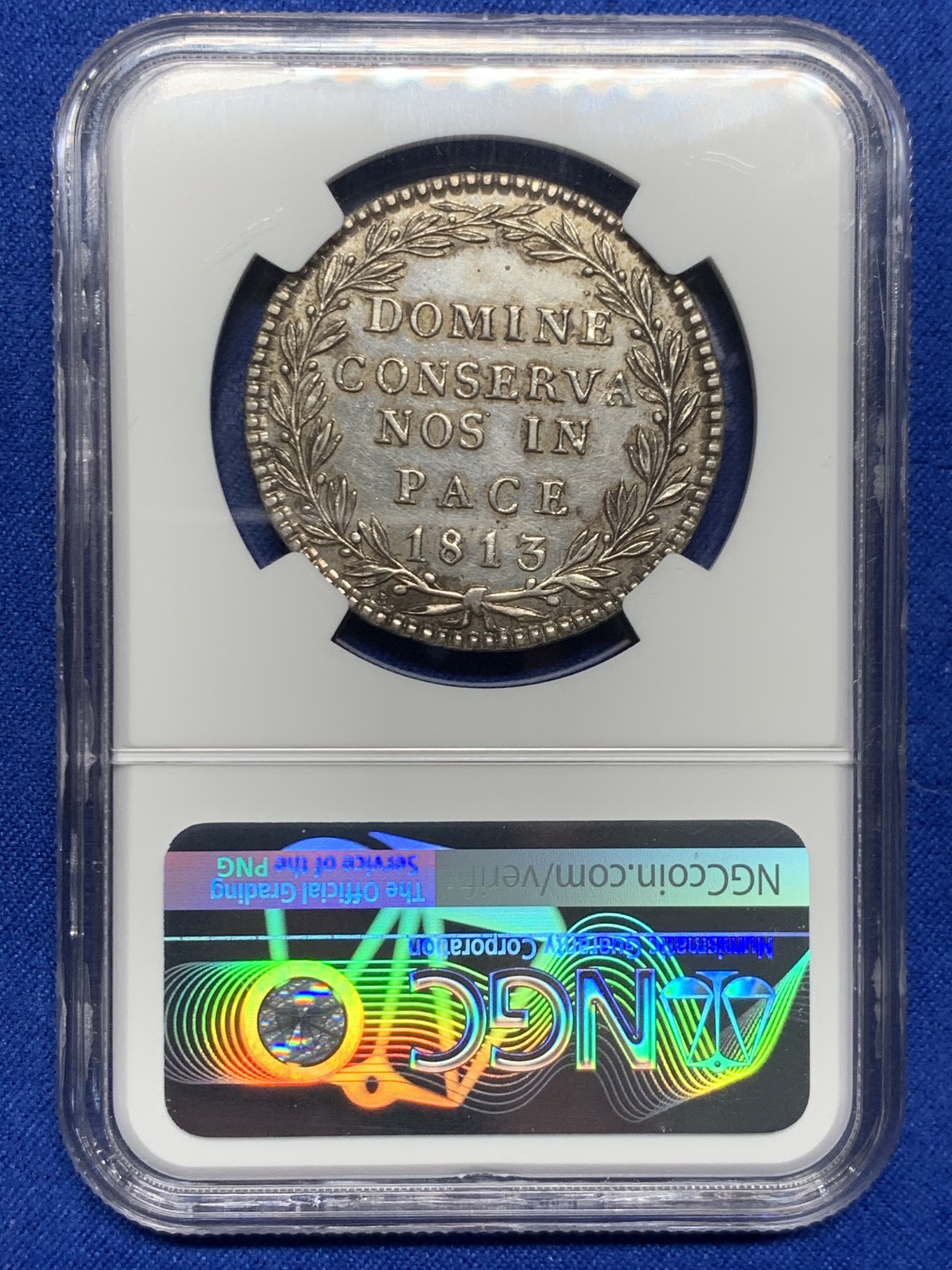 《竞宝斋》第246场-周日，周一 ，周二3场连拍 (全场包邮) NGC UNC 瑞士1813-B苏黎世20巴增银币 黑五彩 单一发行年份 十分稀缺的品种 克书价高