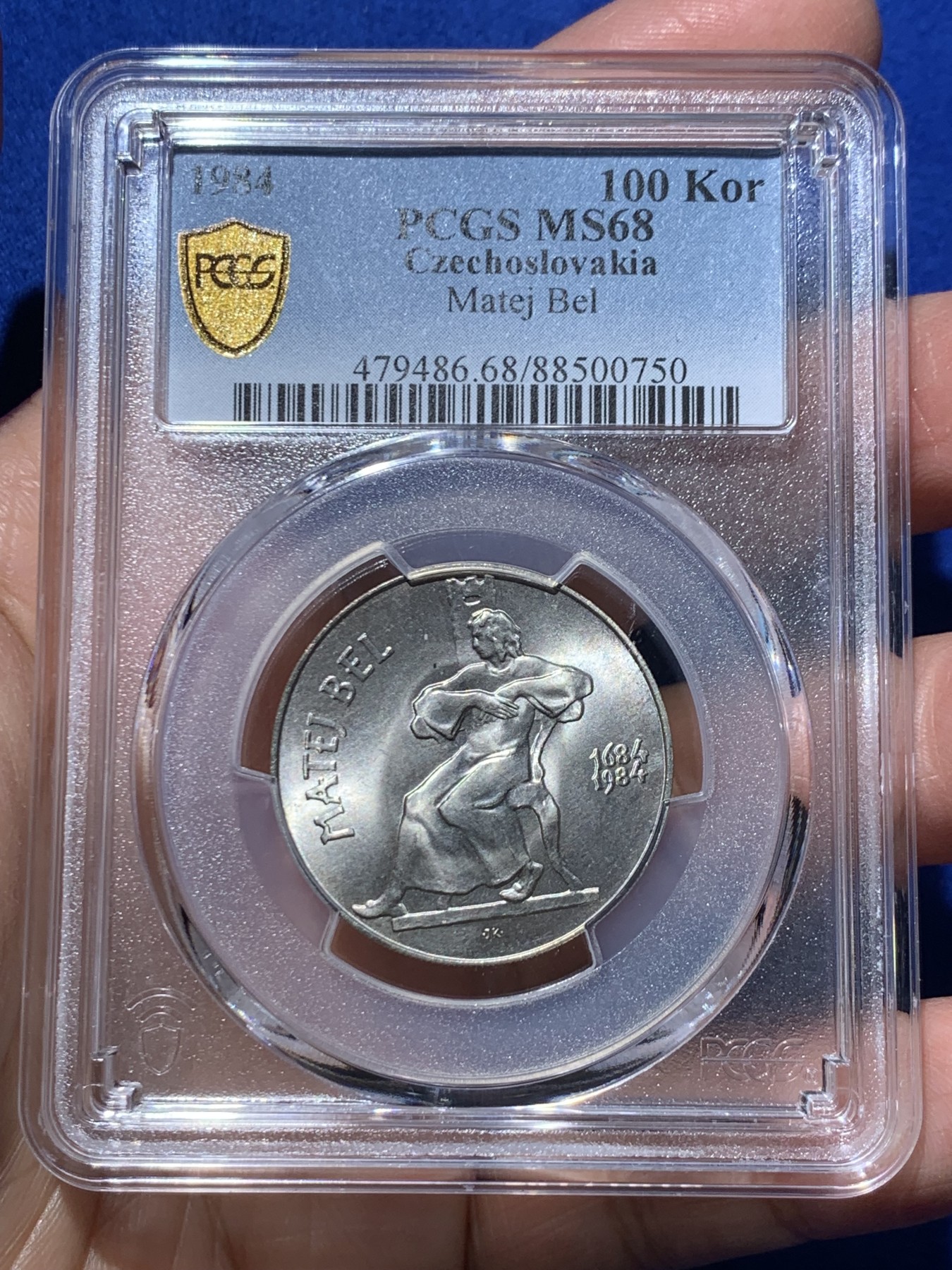 《竞宝斋》第246场-周日，周一 ，周二3场连拍 (全场包邮) PCGS金盾 MS68 捷克斯洛伐克1984年100克朗银币，冠军分