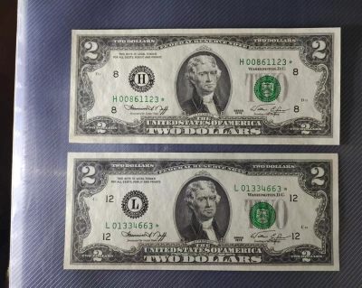 Unc 美国纸币 1976年 2美金纸币 星号 稀少区间 - Unc 美国纸币 1976年 2美金纸币 星号 稀少区间