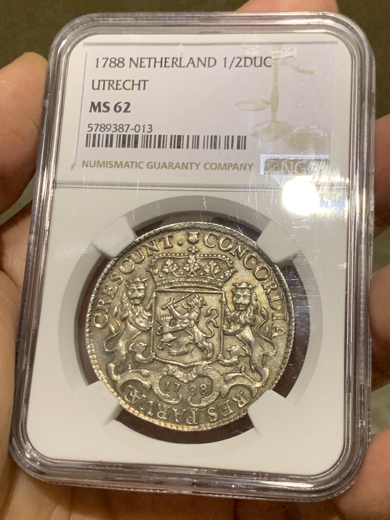 《竞宝斋》第246场-周日，周一 ，周二3场连拍 (全场包邮) NGC MS62 荷兰乌特勒支小马剑1/2杜卡特银币 骑士和战马栩栩如生