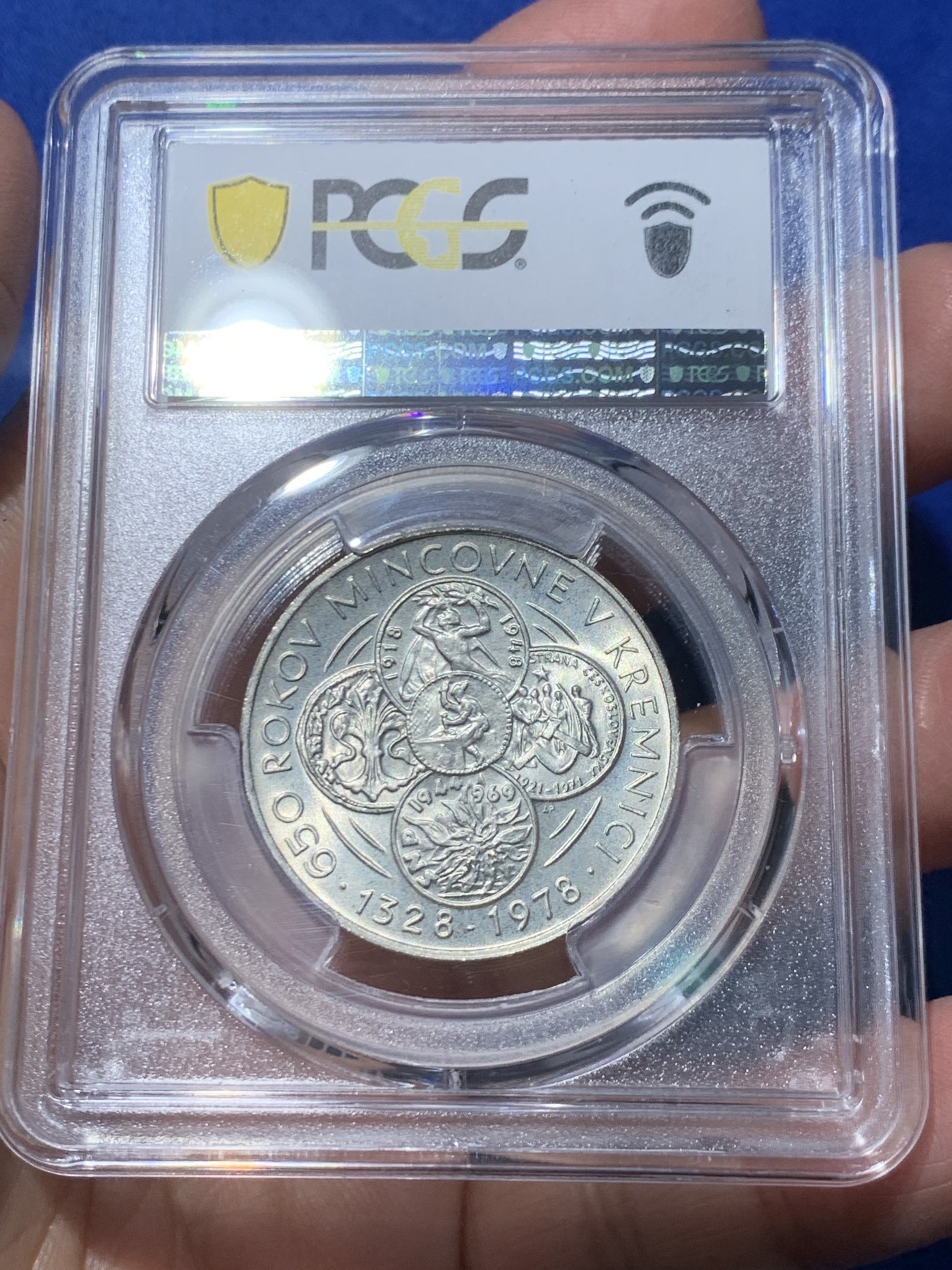 《竞宝斋》第246场-周日，周一 ，周二3场连拍 (全场包邮) PCGS金盾 MS68 捷克斯洛伐克1978年50克朗银币，冠军分