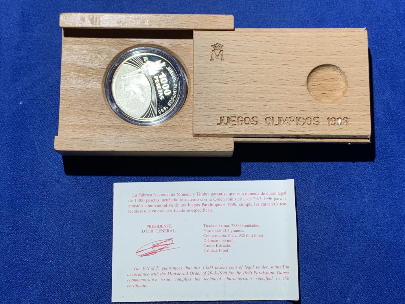 《竞宝斋》第247场-周日，周一 ，周二3场连拍 (全场包邮) 西班牙1996年奥运火炬1000比塞塔精制银币