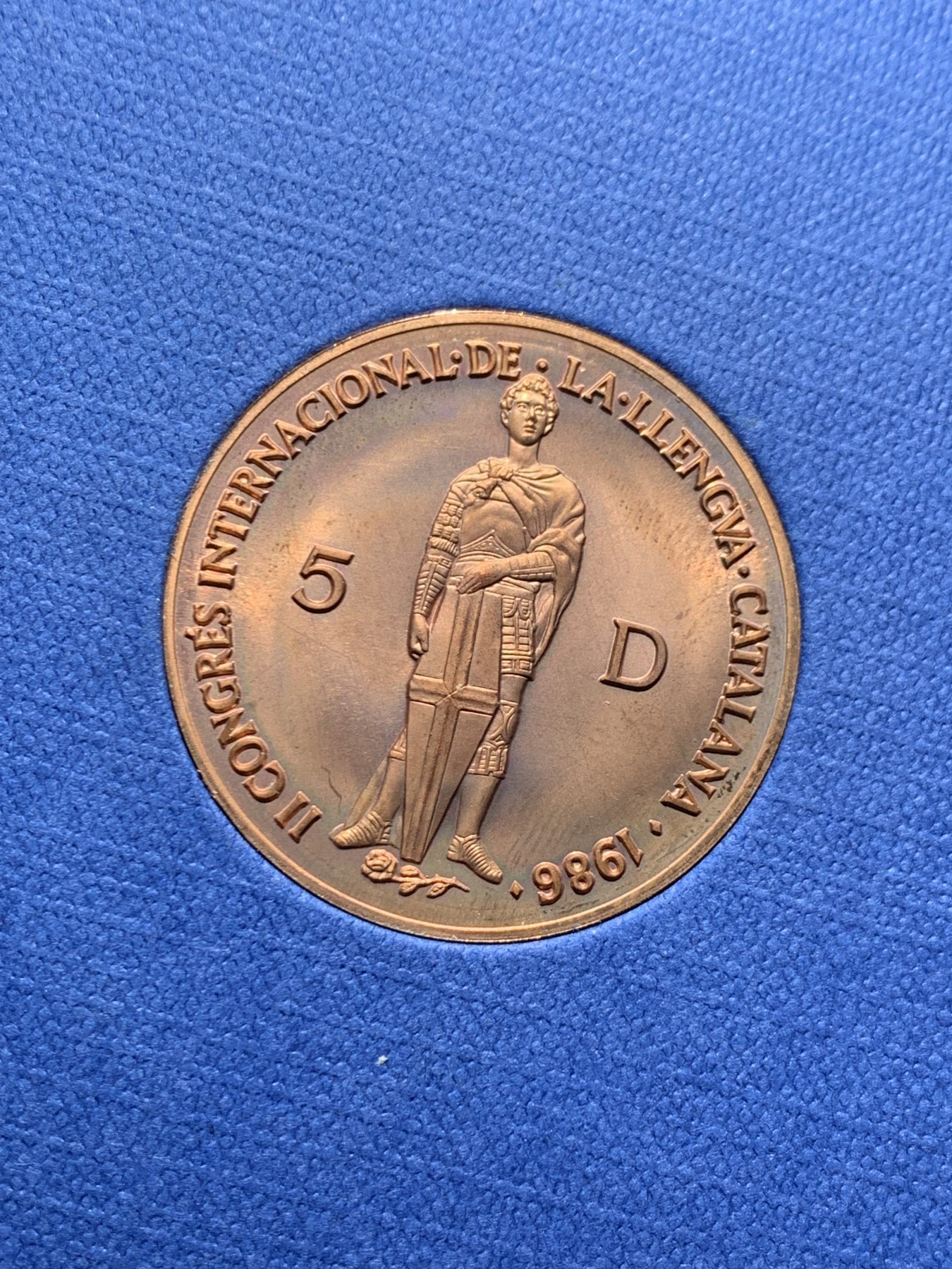 《竞宝斋》第247场-周日，周一 ，周二3场连拍 (全场包邮) 安道尔 1986 第二届加泰罗尼亚语言大会 5D 铜币