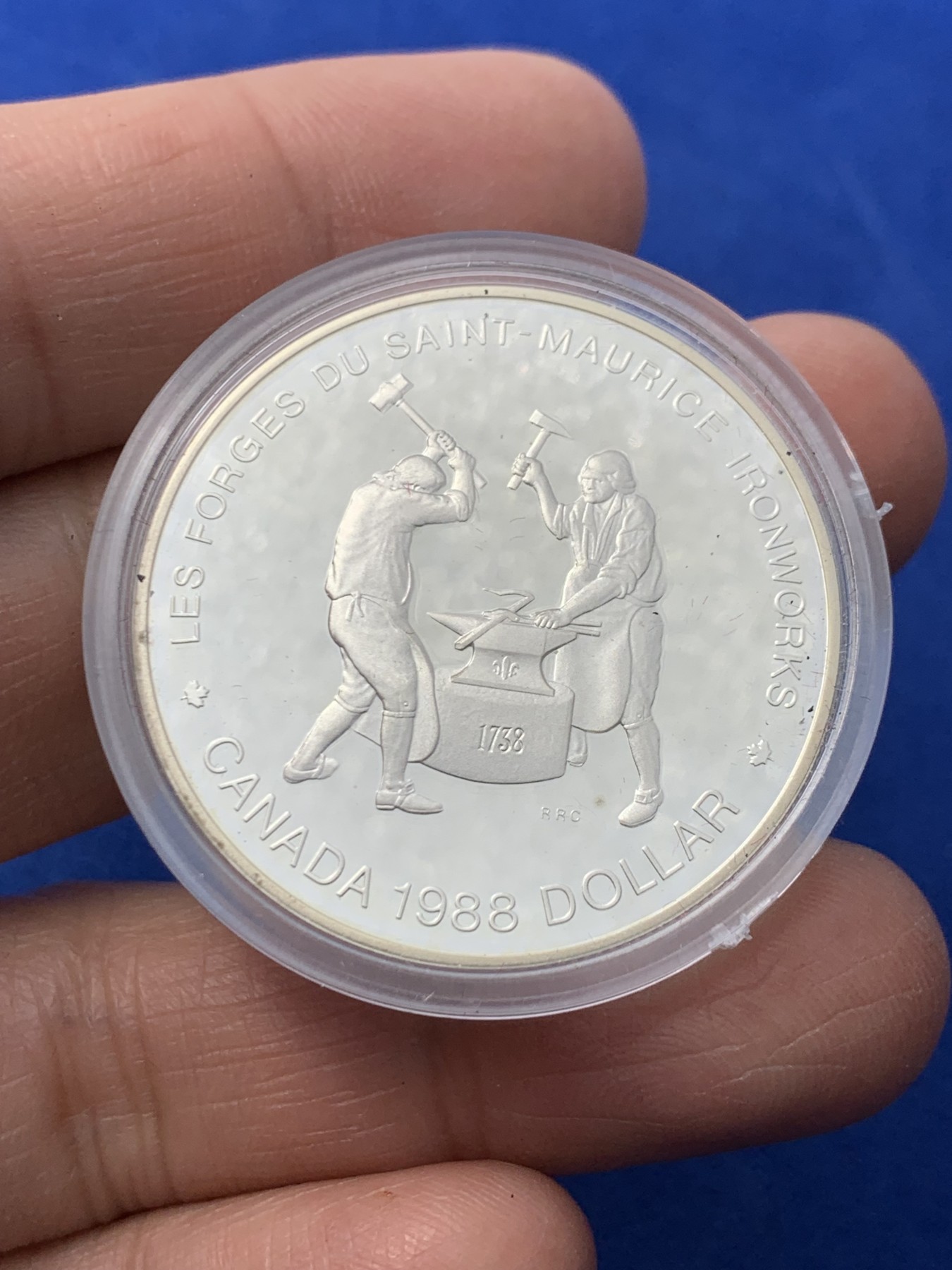 《竞宝斋》第247场-周日，周一 ，周二3场连拍 (全场包邮) 加拿大1988年圣莫里斯钢铁厂250周年纪念银币