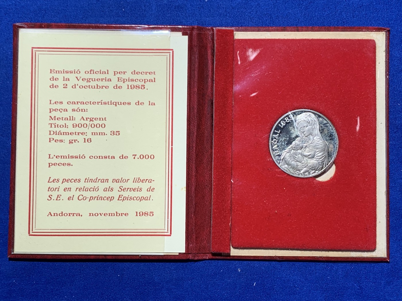 《竞宝斋》第247场-周日，周一 ，周二3场连拍 (全场包邮) 安道尔 1985 圣母与耶稣 20D 银币 16克900银 