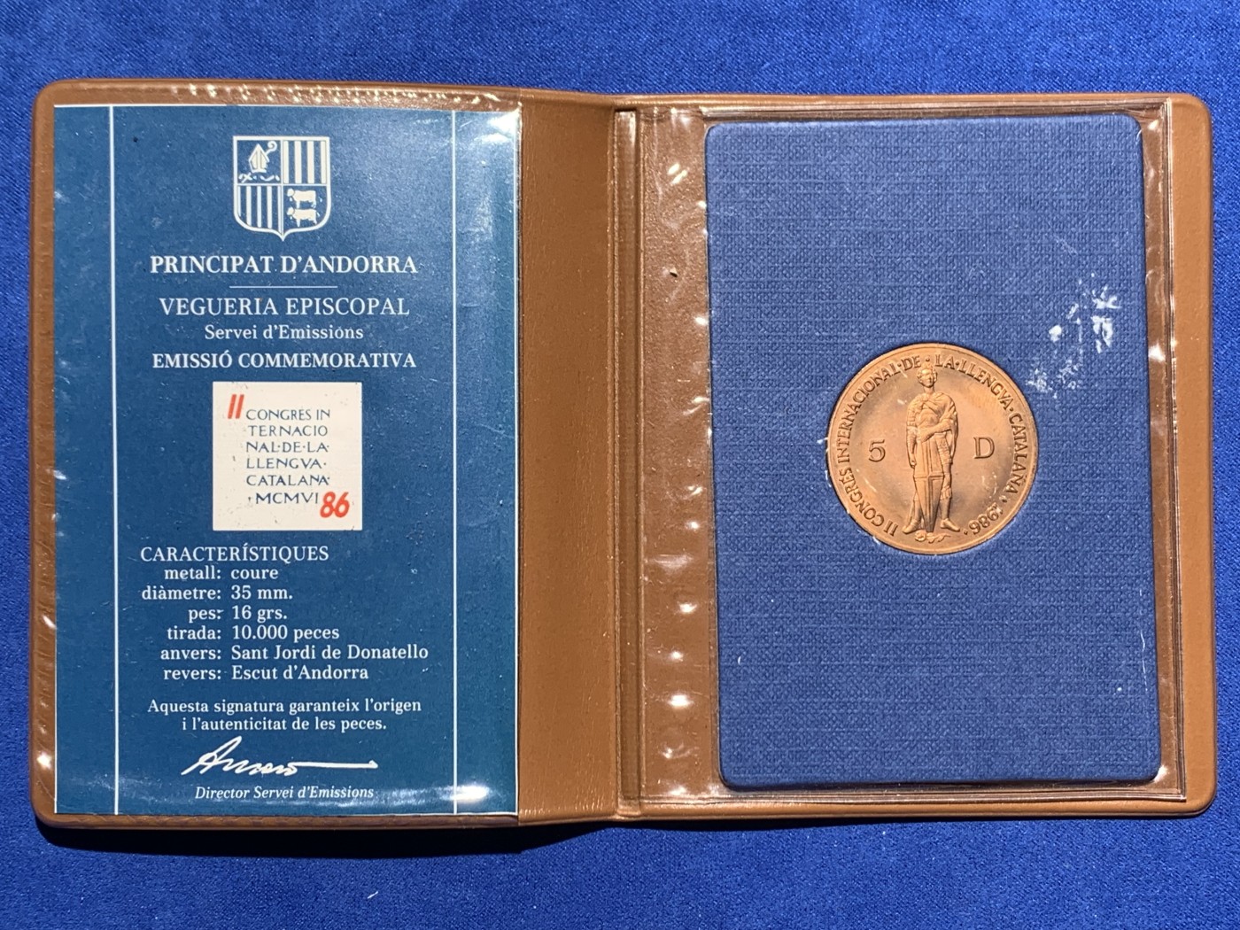 《竞宝斋》第247场-周日，周一 ，周二3场连拍 (全场包邮) 安道尔 1986 第二届加泰罗尼亚语言大会 5D 铜币