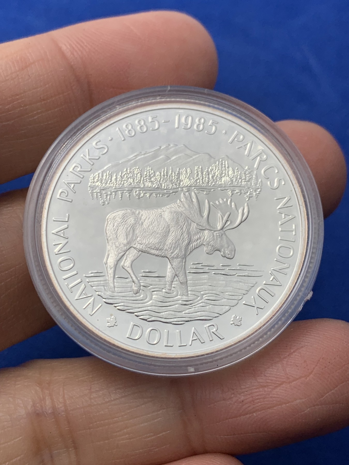 《竞宝斋》第247场-周日，周一 ，周二3场连拍 (全场包邮) 加拿大1985年 麋鹿一元 精制大银币