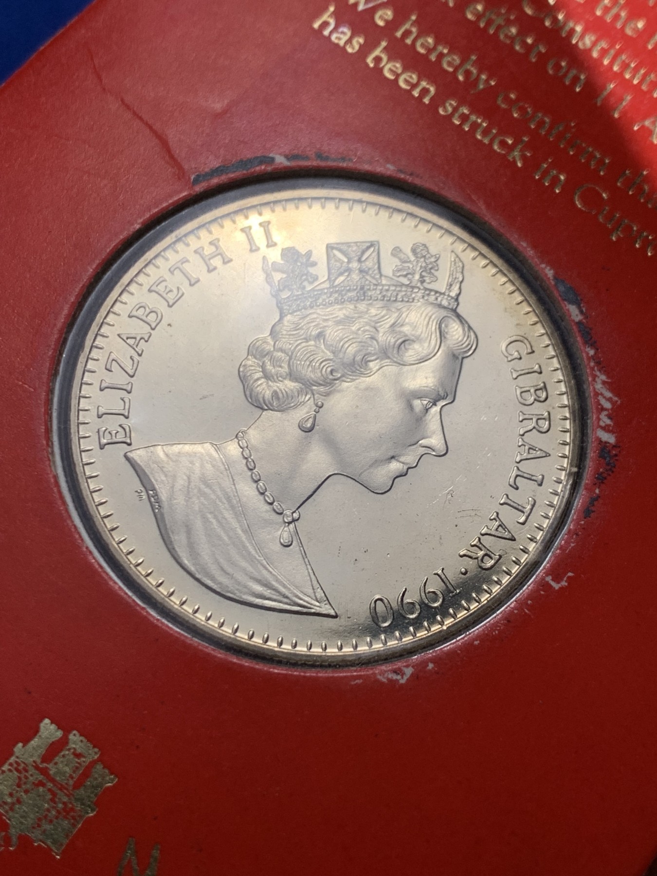 《竞宝斋》第247场-周日，周一 ，周二3场连拍 (全场包邮) 1990年纪念第21届直布罗陀宪法1克朗