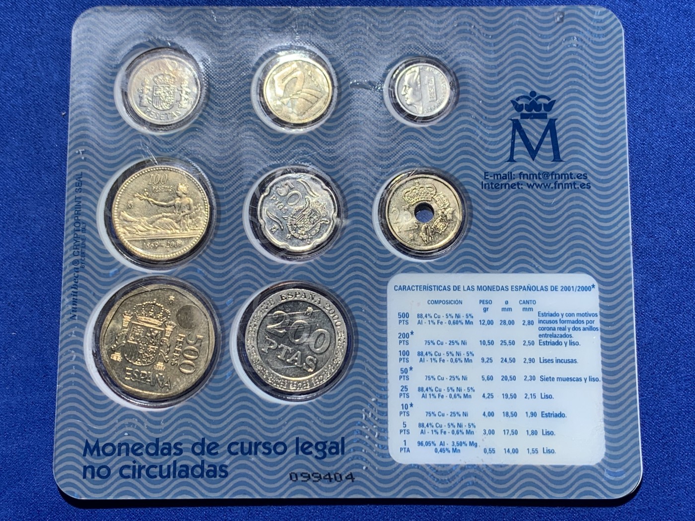 《竞宝斋》第247场-周日，周一 ，周二3场连拍 (全场包邮) 卡装 西班牙2001年 欧元前最后一版比塞塔 八枚套 纪念