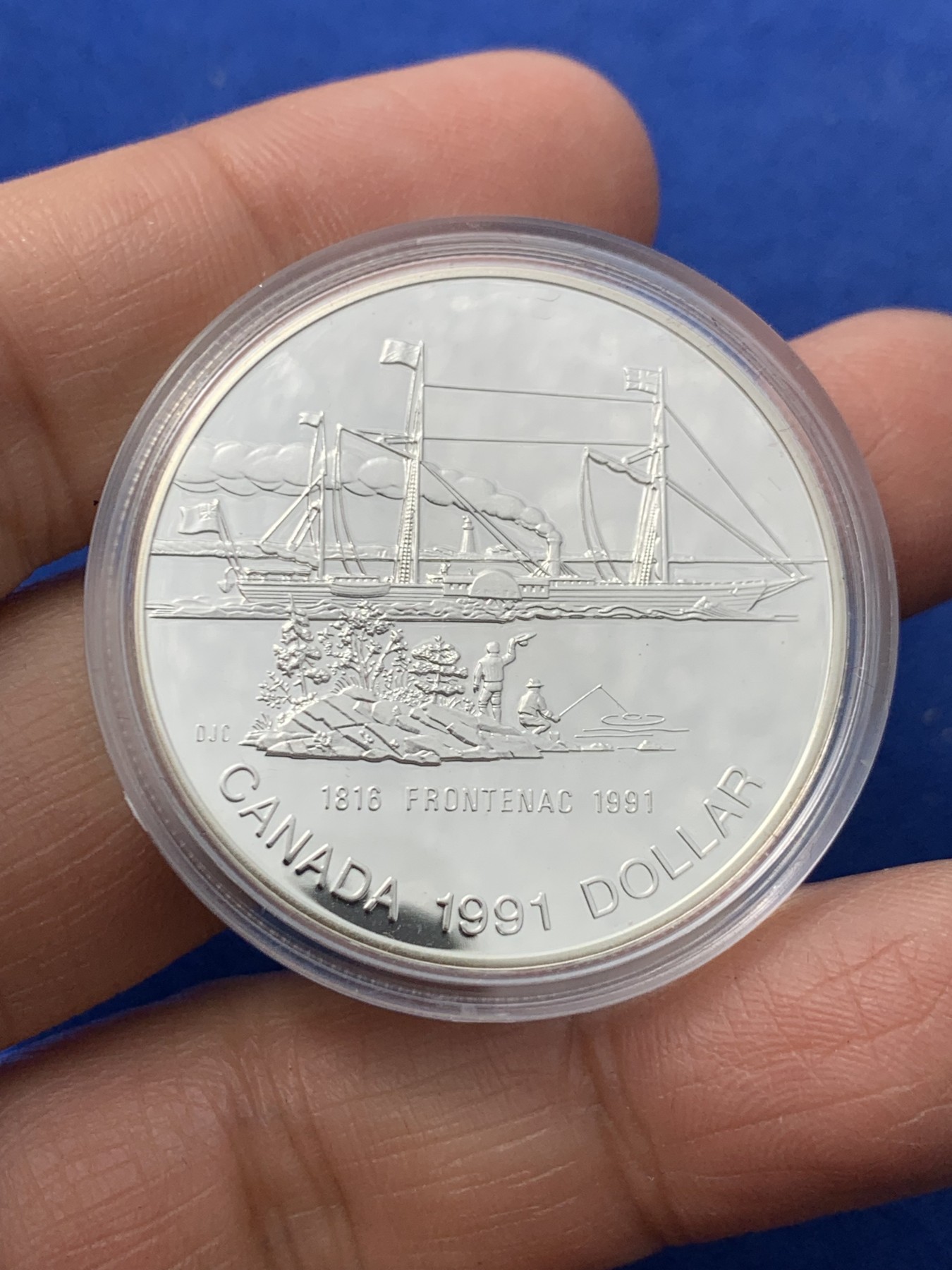 《竞宝斋》第247场-周日，周一 ，周二3场连拍 (全场包邮) 加拿大1991年 五大湖第一艘汽船纪念银币 23g多