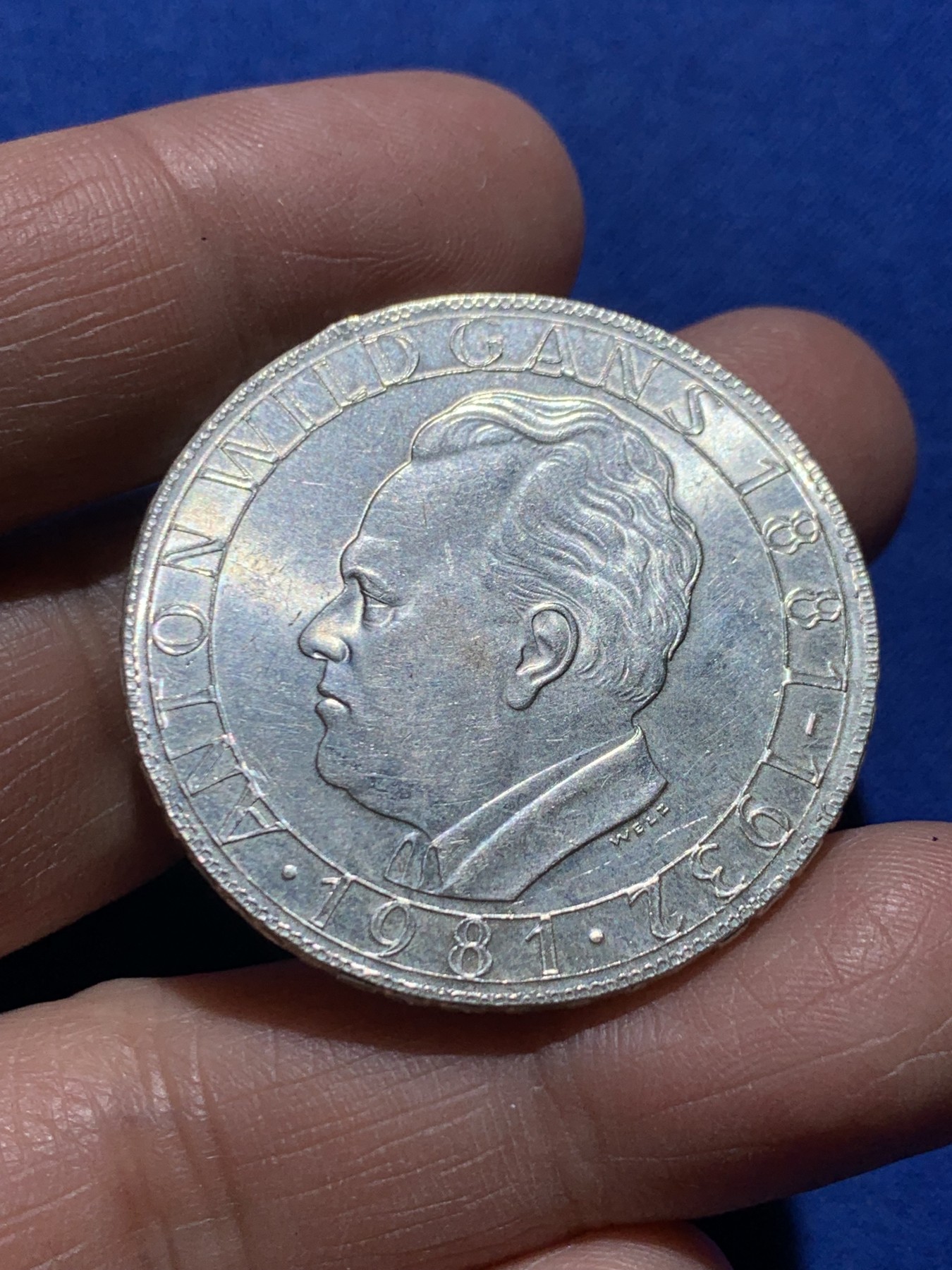 《竞宝斋》第247场-周日，周一 ，周二3场连拍 (全场包邮) 奥地利 1981 安东·维尔甘斯诞辰 100周年 500先令 银币