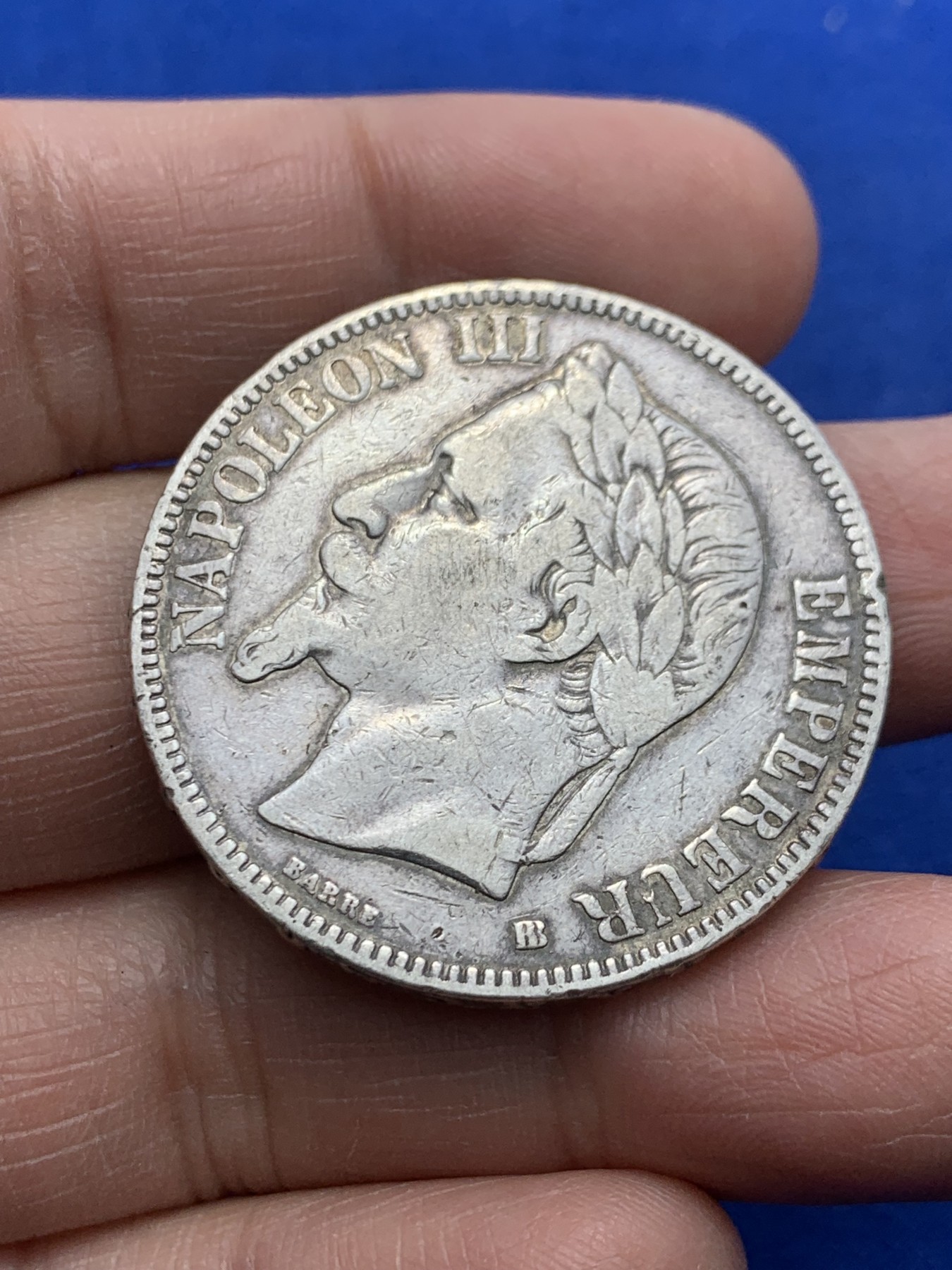 《竞宝斋》第247场-周日，周一 ，周二3场连拍 (全场包邮) 法国1868年拿破仑三世5法郎银币