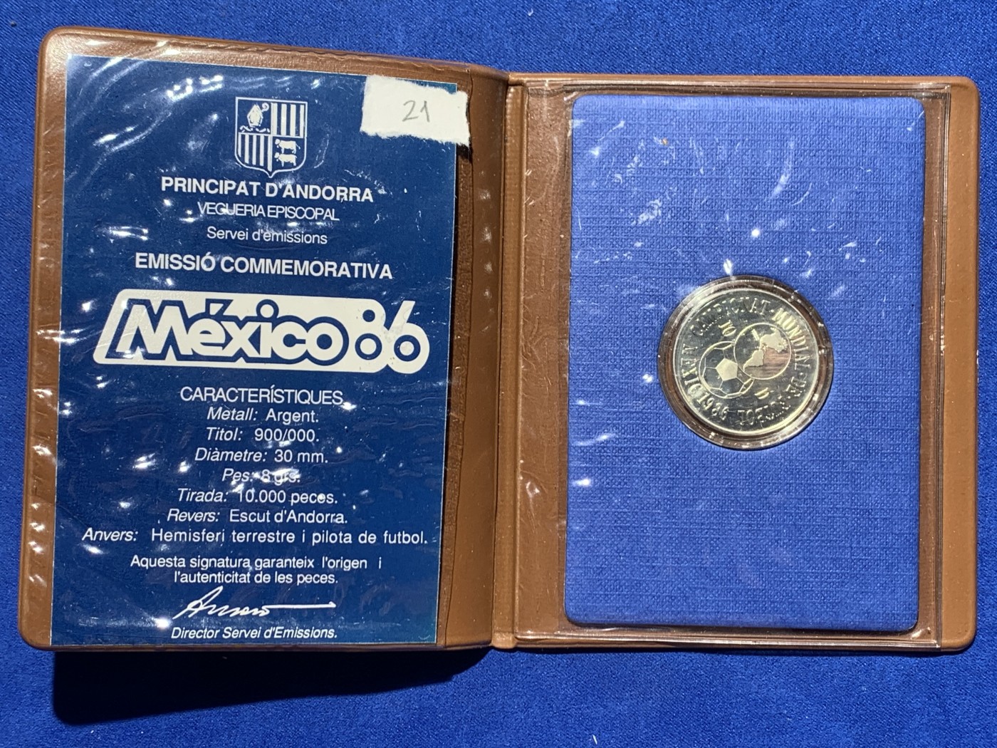 《竞宝斋》第247场-周日，周一 ，周二3场连拍 (全场包邮) 安道尔 1986年10第纳尔 墨西哥世界杯 银币