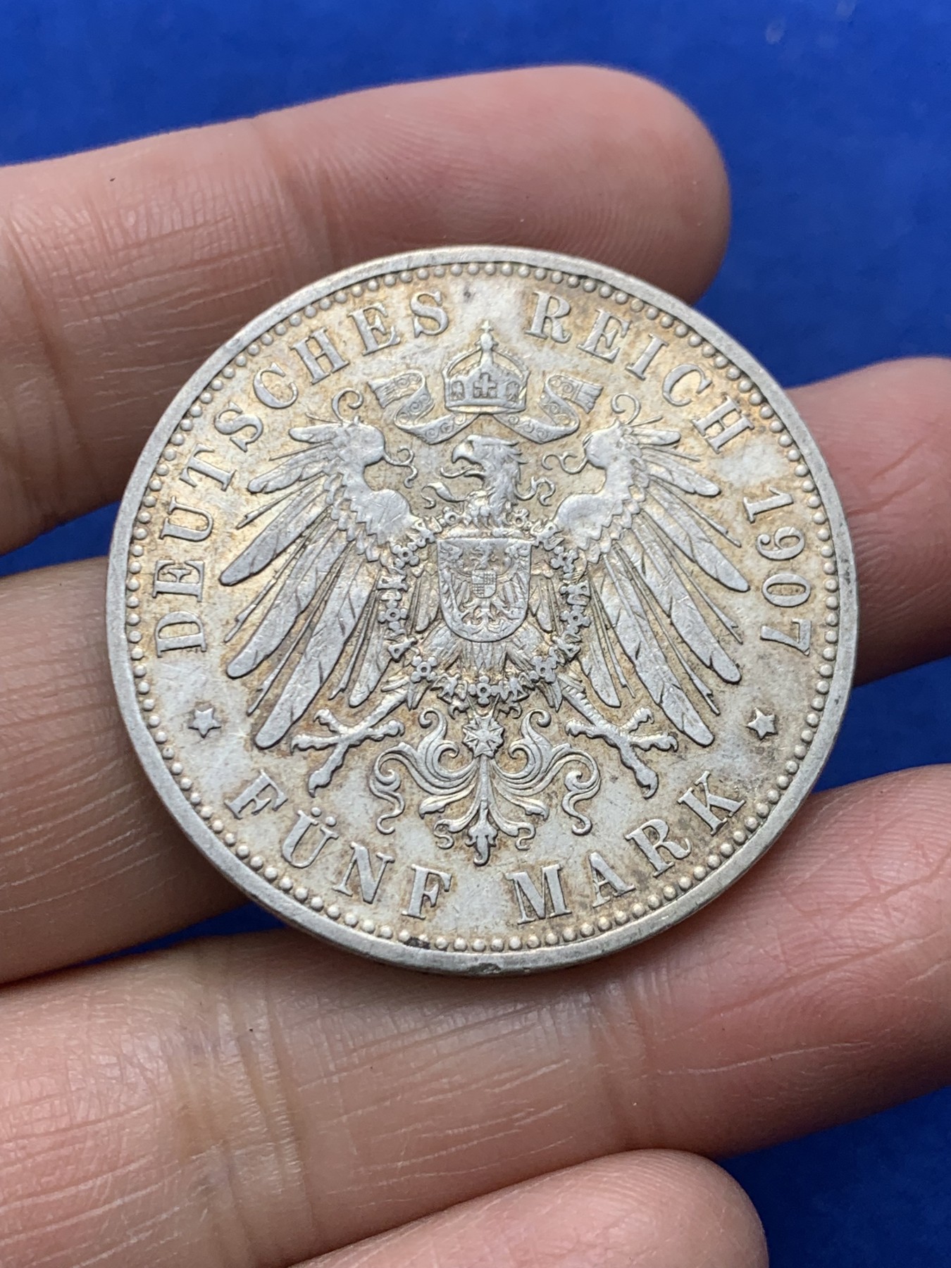 《竞宝斋》第247场-周日，周一 ，周二3场连拍 (全场包邮) 德国普鲁士1907年威廉二世5马克大银币