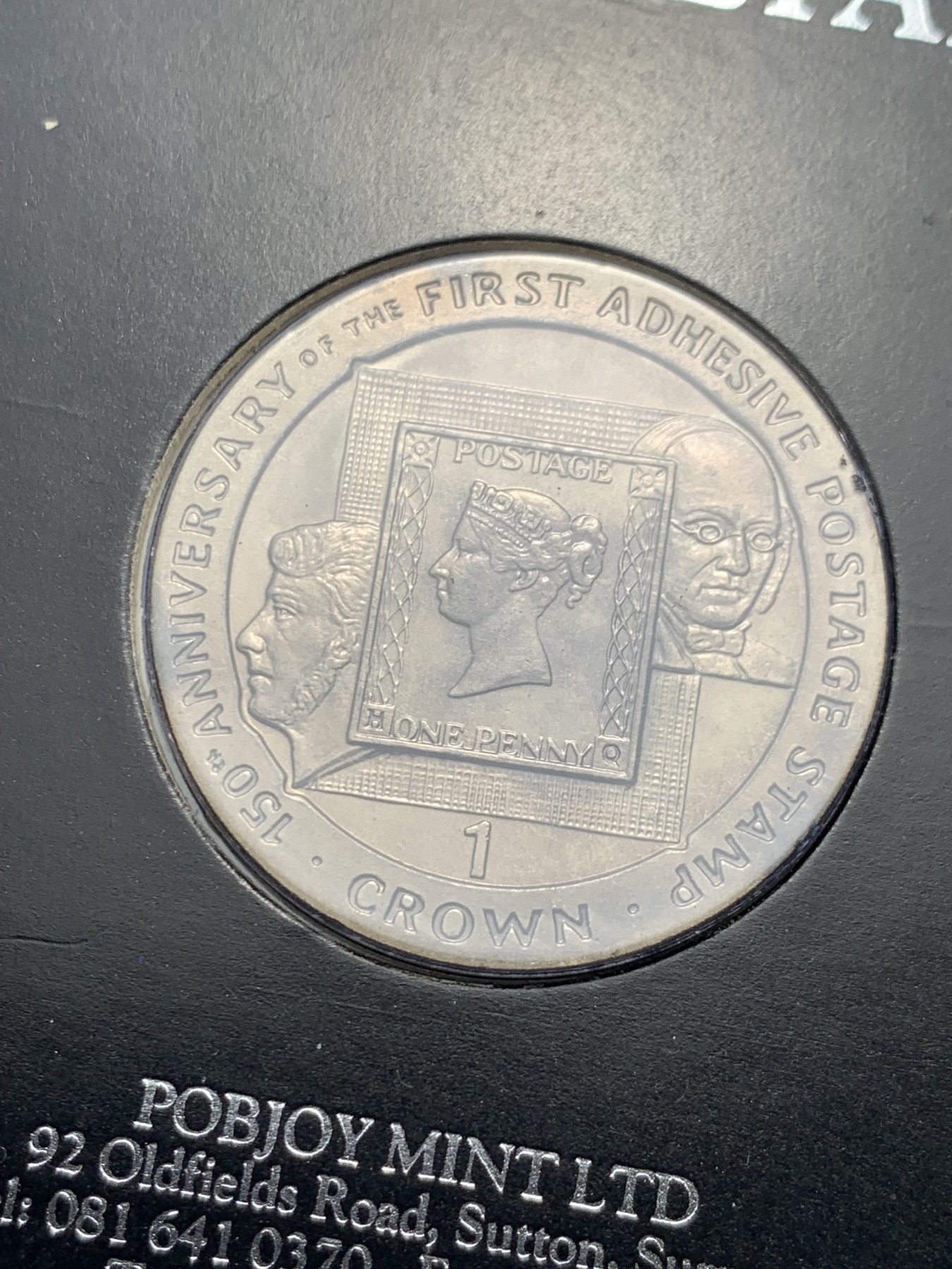 《竞宝斋》第247场-周日，周一 ，周二3场连拍 (全场包邮) 直布罗陀1990年纪念“珍珠黑”便士150周年1克朗