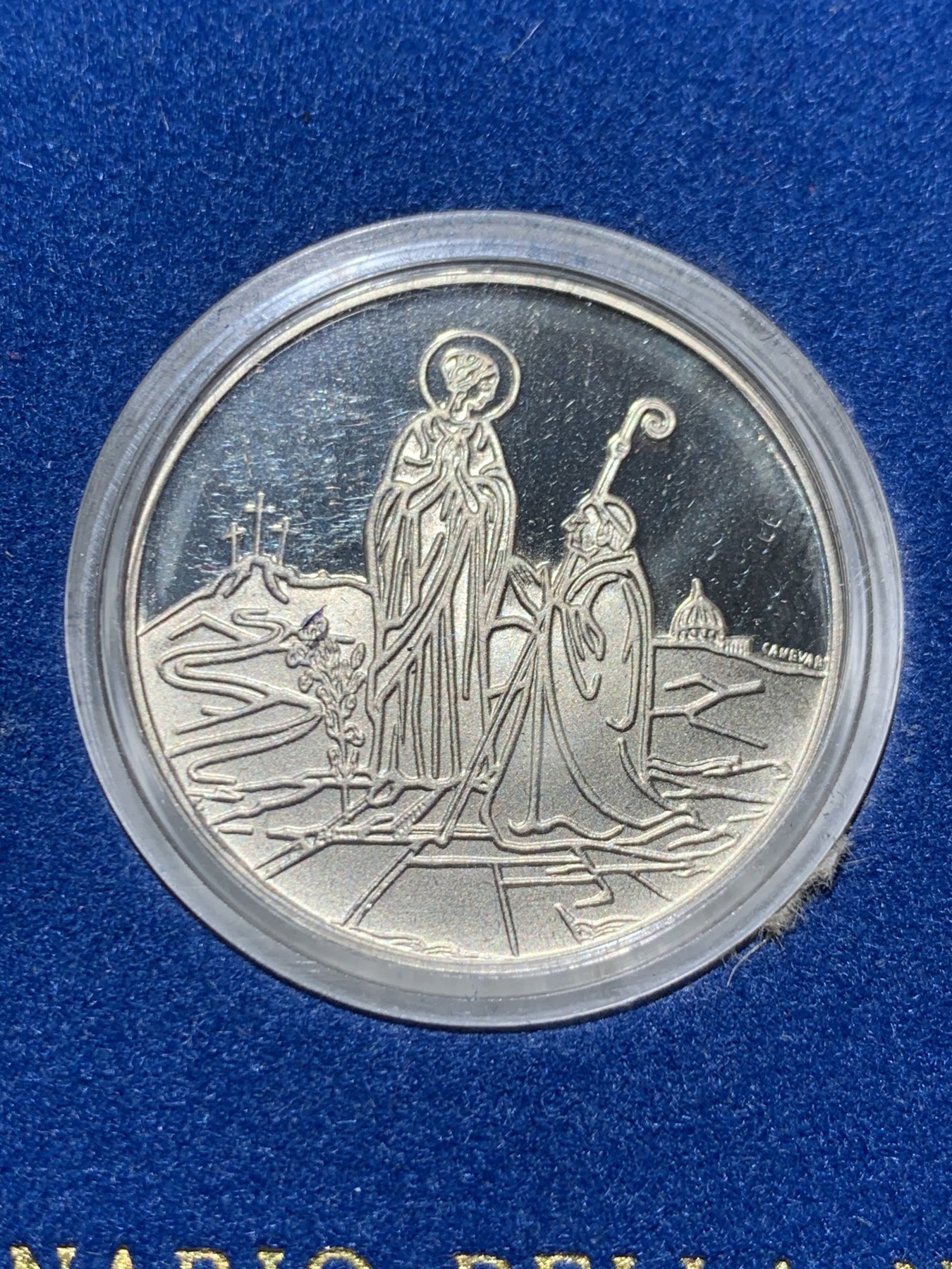 《竞宝斋》第247场-周日，周一 ，周二3场连拍 (全场包邮) 原盒 梵蒂冈1984年 洗礼系列 500里拉 精制银币