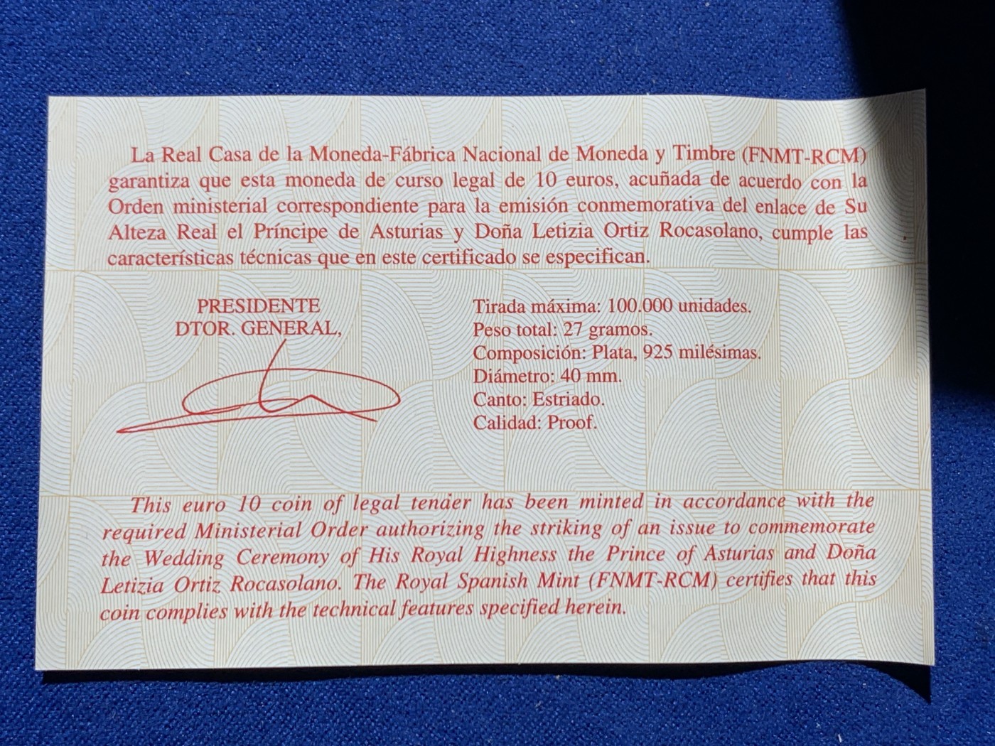 《竞宝斋》第247场-周日，周一 ，周二3场连拍 (全场包邮) 西班牙 2004 费利佩王子和莱蒂齐亚的婚礼 纪念大银币 27克 925银