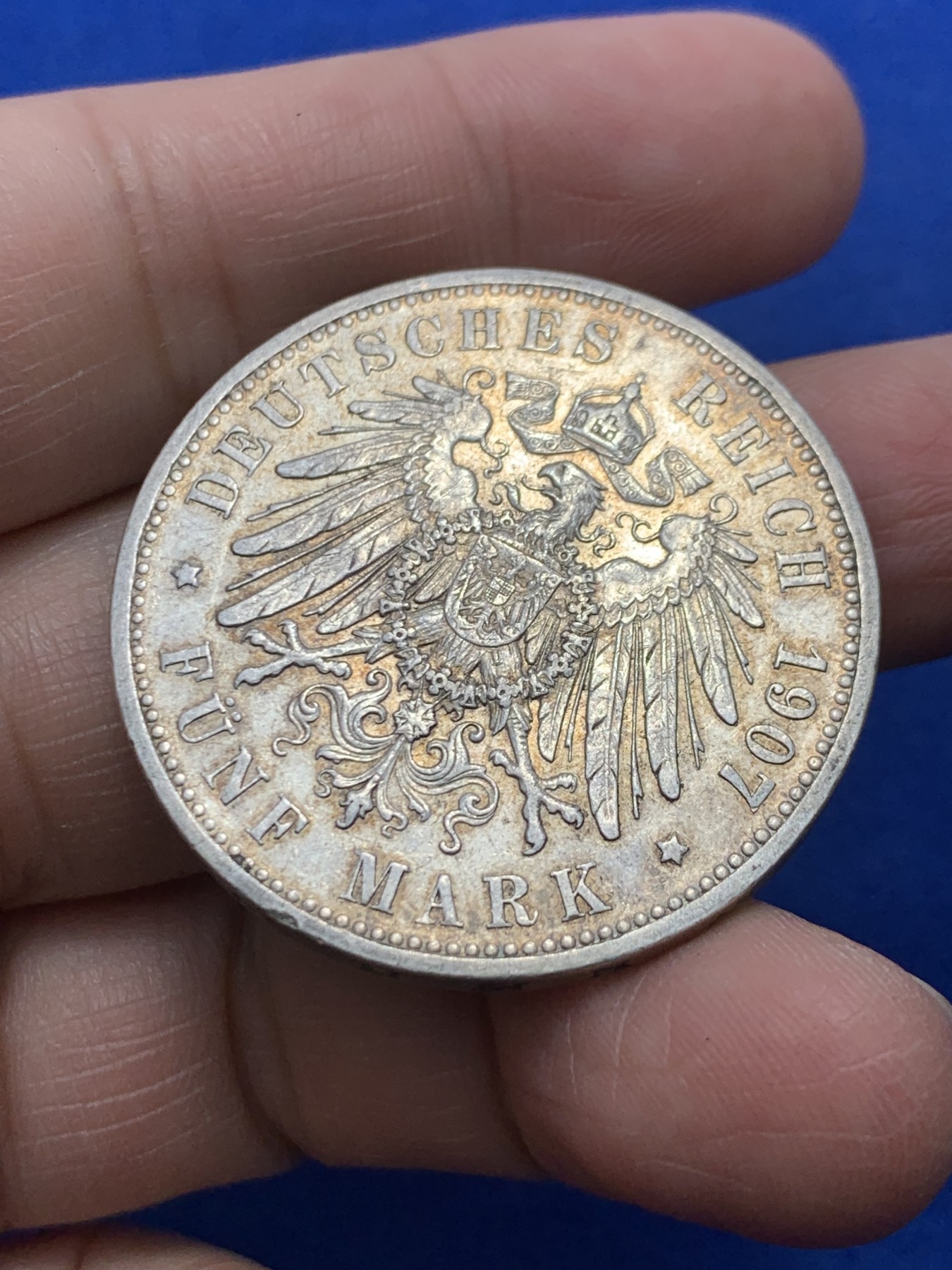 《竞宝斋》第247场-周日，周一 ，周二3场连拍 (全场包邮) 德国普鲁士1907年威廉二世5马克大银币