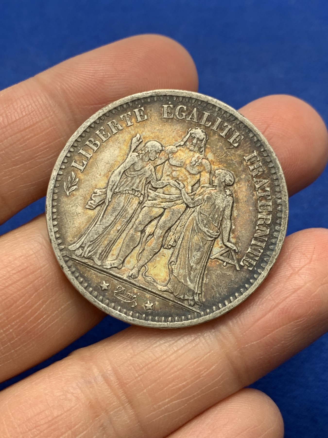 《竞宝斋》第247场-周日，周一 ，周二3场连拍 (全场包邮) 法国1875年大力神5法郎银币