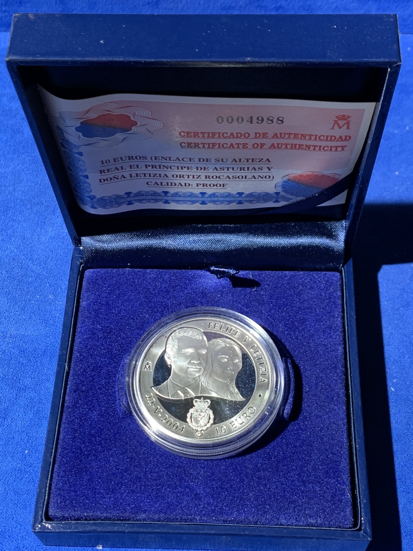 《竞宝斋》第247场-周日，周一 ，周二3场连拍 (全场包邮) 西班牙 2004 费利佩王子和莱蒂齐亚的婚礼 纪念大银币 27克 925银