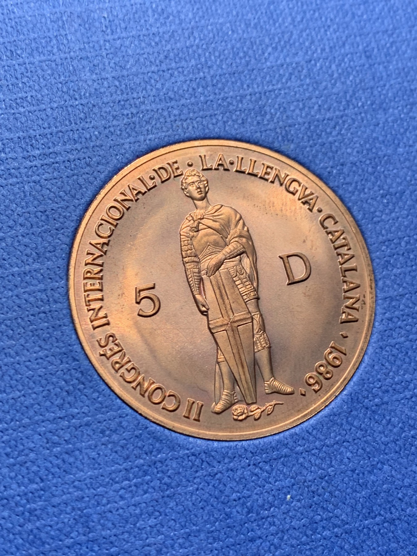 《竞宝斋》第247场-周日，周一 ，周二3场连拍 (全场包邮) 安道尔 1986 第二届加泰罗尼亚语言大会 5D 铜币