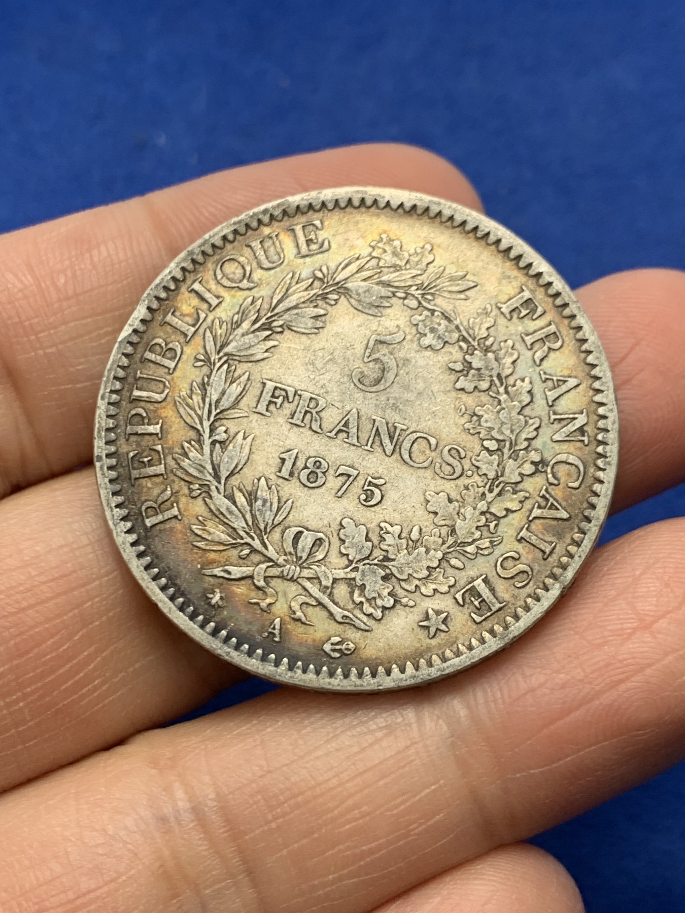 《竞宝斋》第247场-周日，周一 ，周二3场连拍 (全场包邮) 法国1875年大力神5法郎银币