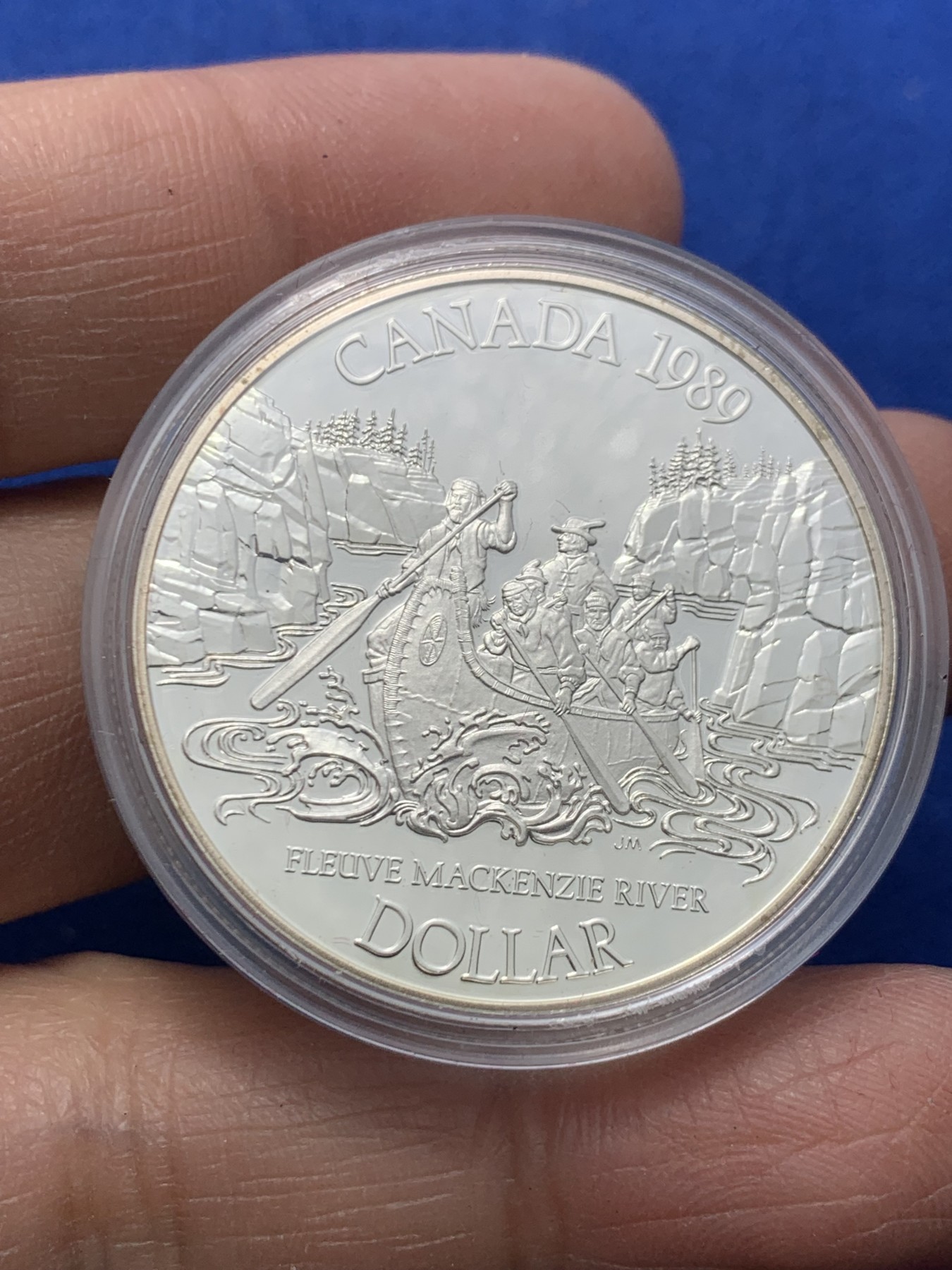 《竞宝斋》第247场-周日，周一 ，周二3场连拍 (全场包邮) 原盒证书 加拿大1989年 探索系列 1元精制大银币