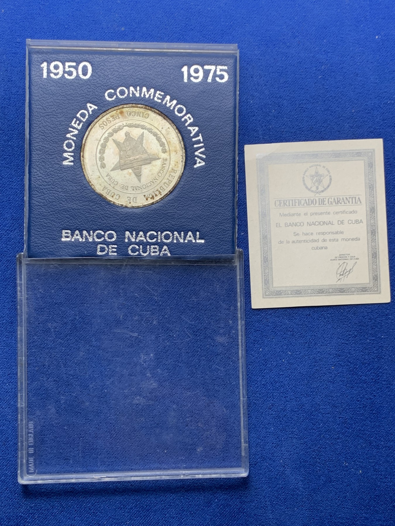 《竞宝斋》第247场-周日，周一 ，周二3场连拍 (全场包邮) 古巴1975年 大五星 古巴银行纪念 5比索银币