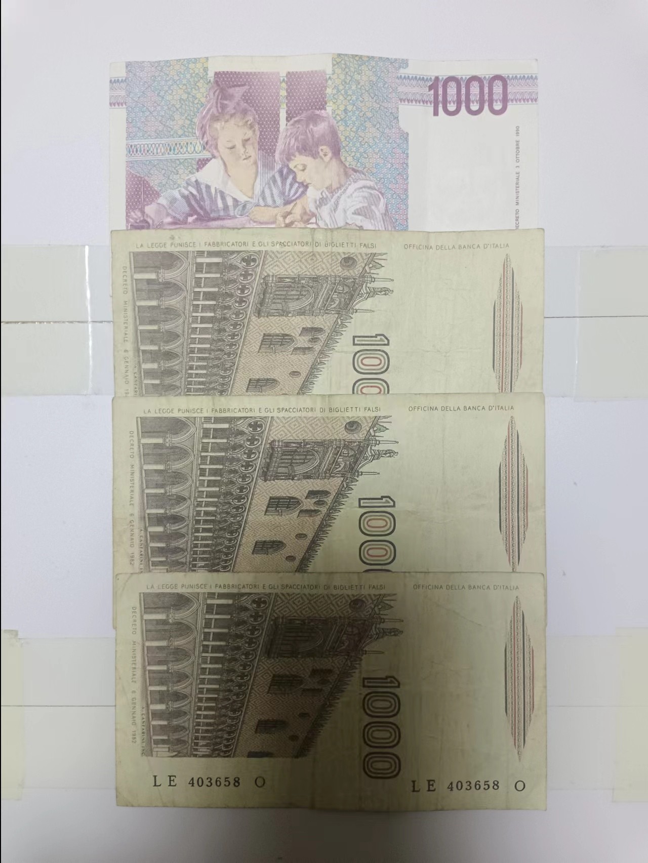 【20240314】非全新纸币第121场 意大利4张纸币，有裂缝