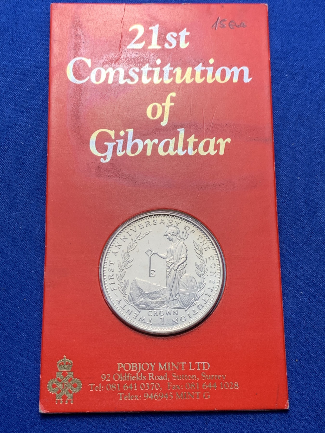 《竞宝斋》第247场-周日，周一 ，周二3场连拍 (全场包邮) 1990年纪念第21届直布罗陀宪法1克朗